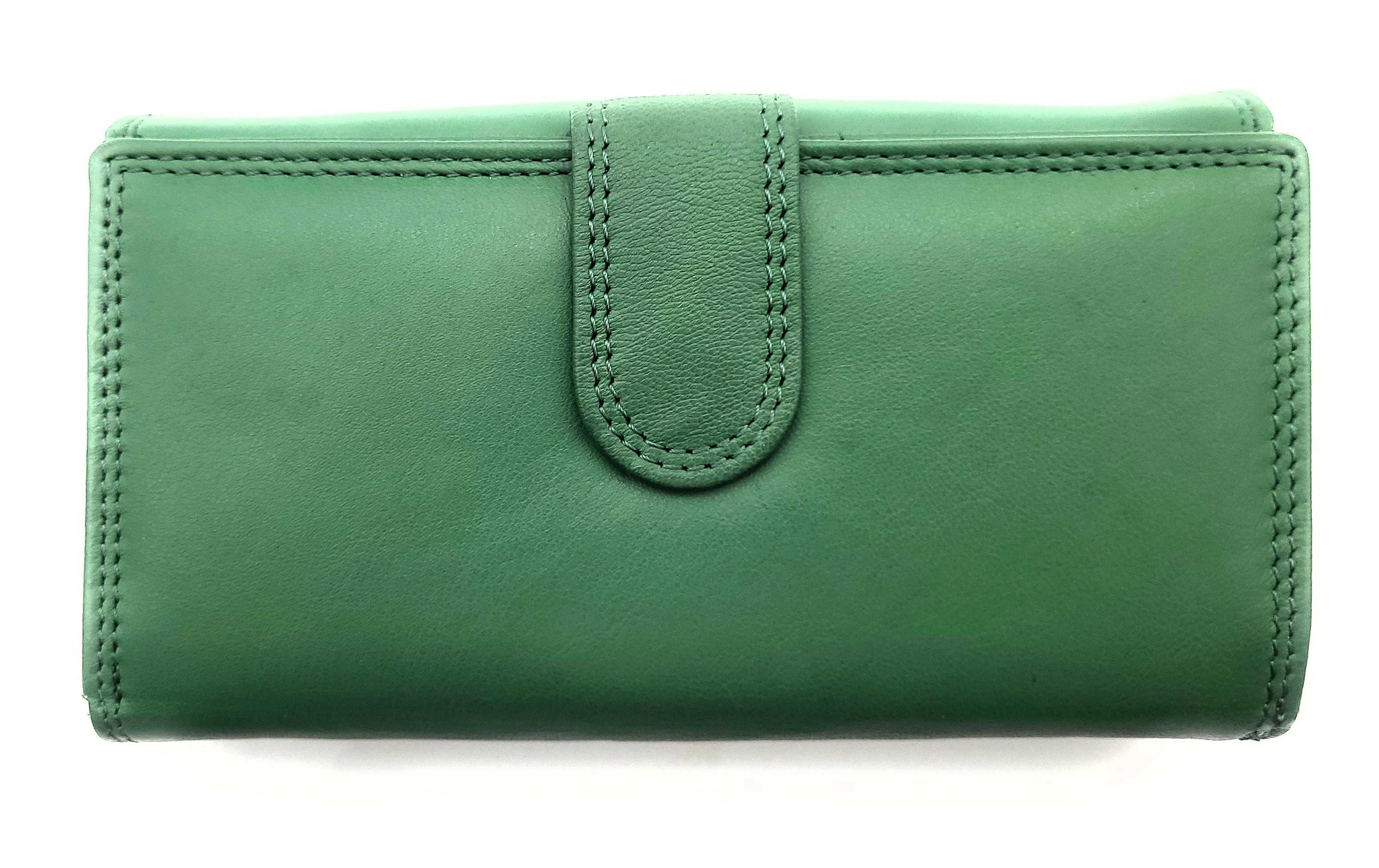 XXL Damenbörse Nappaleder RFID-Schutz – 18 Kartenfächer, Münzfach, Echtleder Geldbörse grün