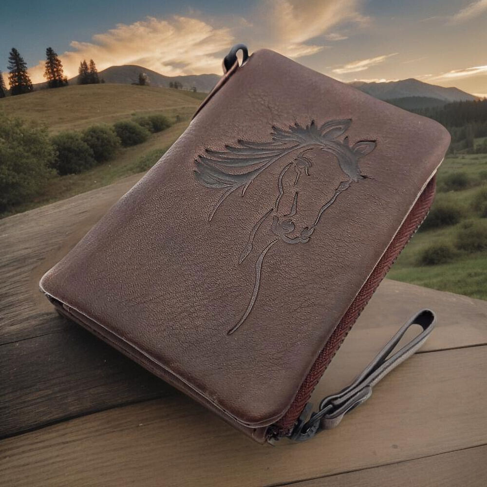 Jockey Club kleine echt Leder Geldbörse Portemonnaie mit RFID Schutz Pferd braun