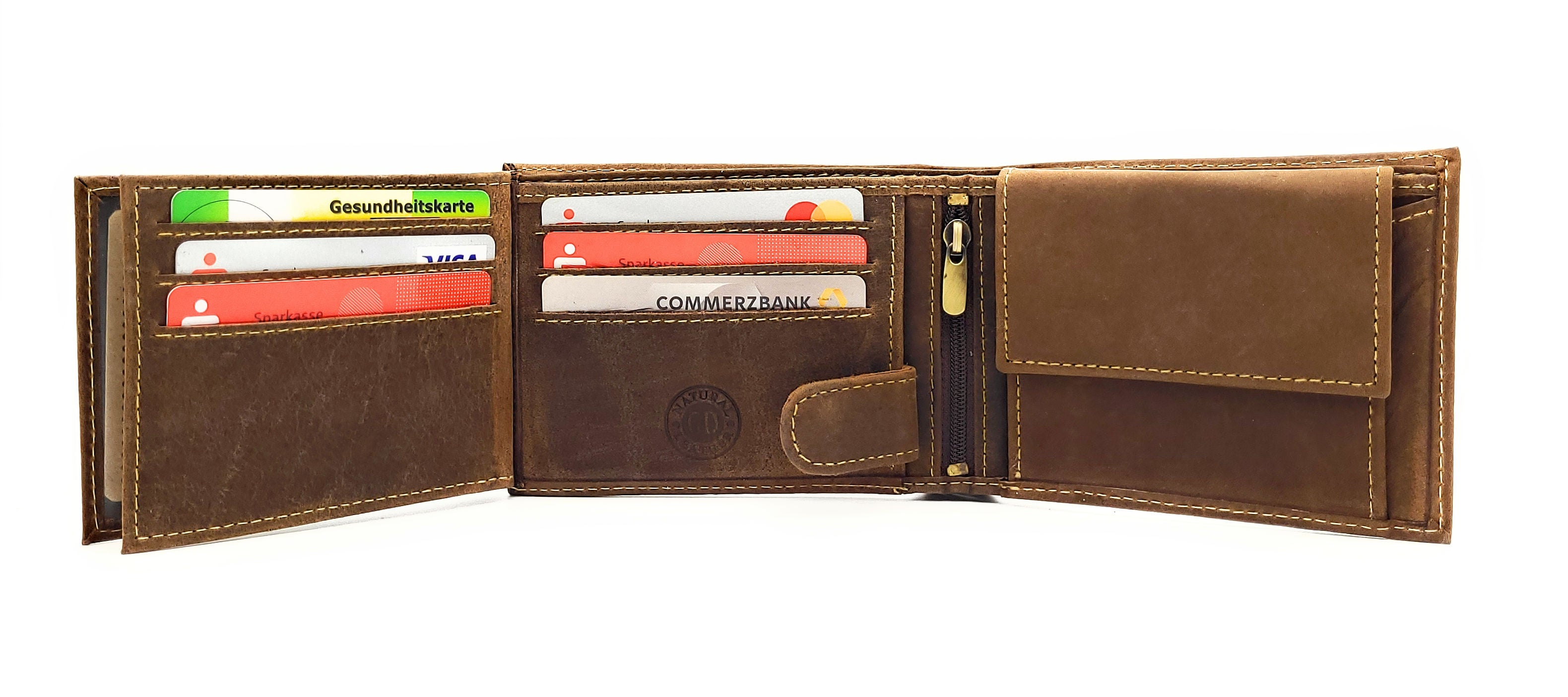 Green Deed Geldbörse aus Hunterleder – Dunkelbraun mit geprägtem Zug-Motiv, RFID-Schutz & Geschenkbox