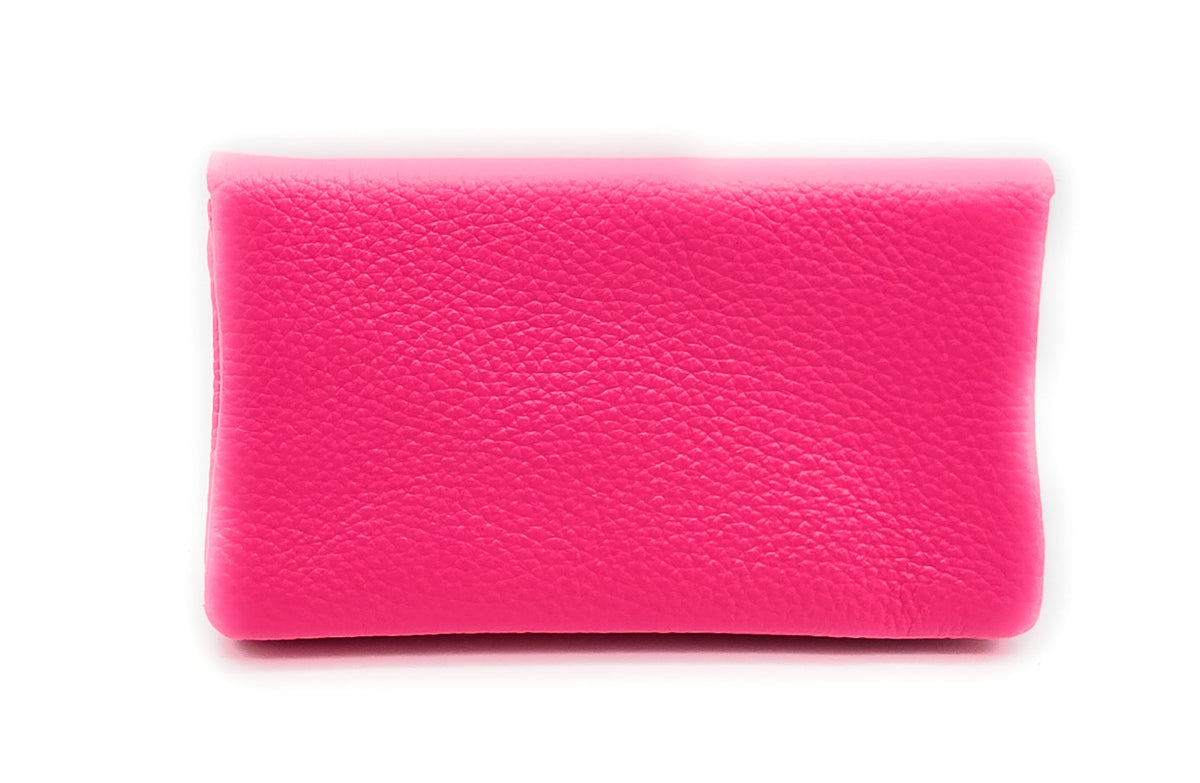 Geldbörse aus echtem Rindleder – kompaktes Leder Portemonnaie Made in Italy neonpink