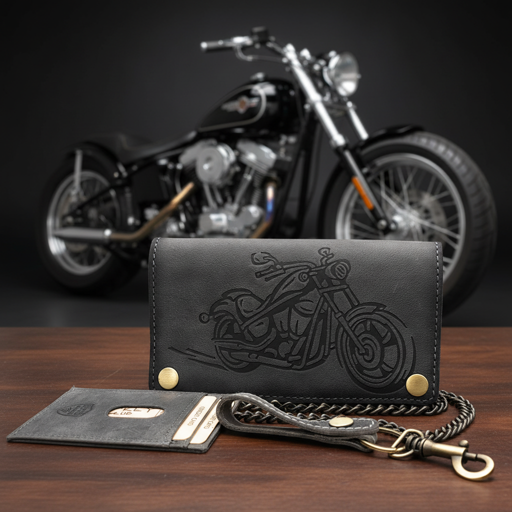 Jockey Club echt Leder Biker Geldbörse m Kette Portemonnaie Geldbeutel Motorrad mit RFID Schutz