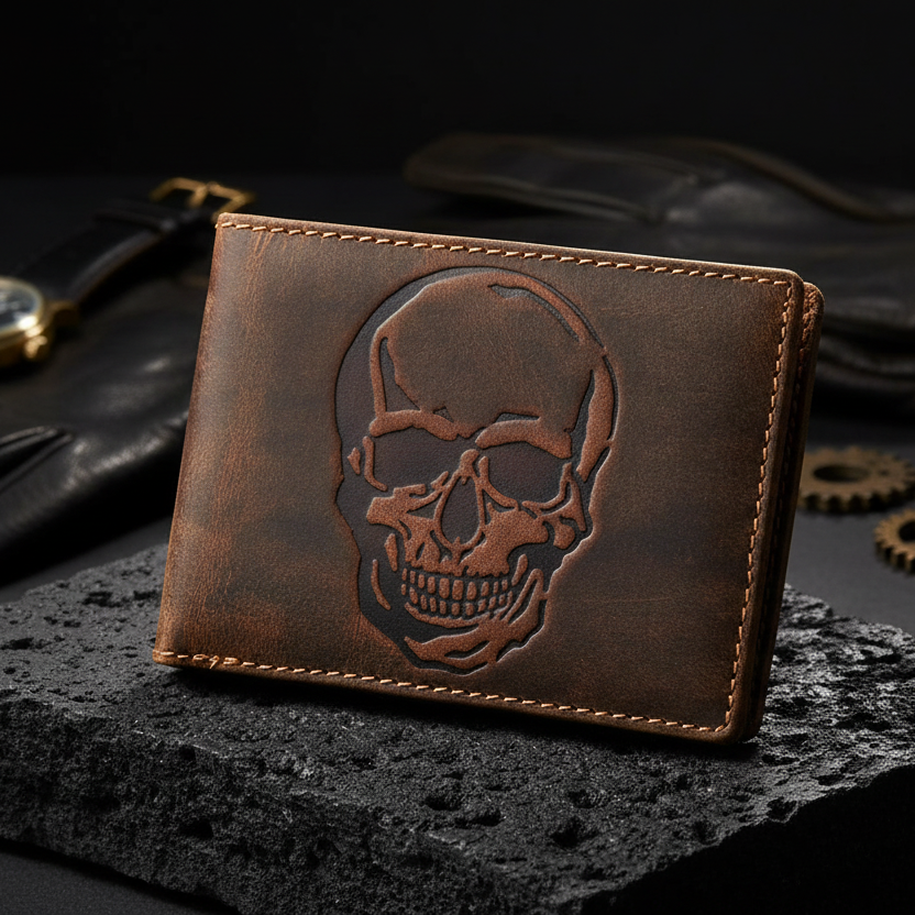 Jockey Club echt Leder Geldbörse Geldbeutel Portemonnaie Totenkopf Schädel mit RFID Schutz