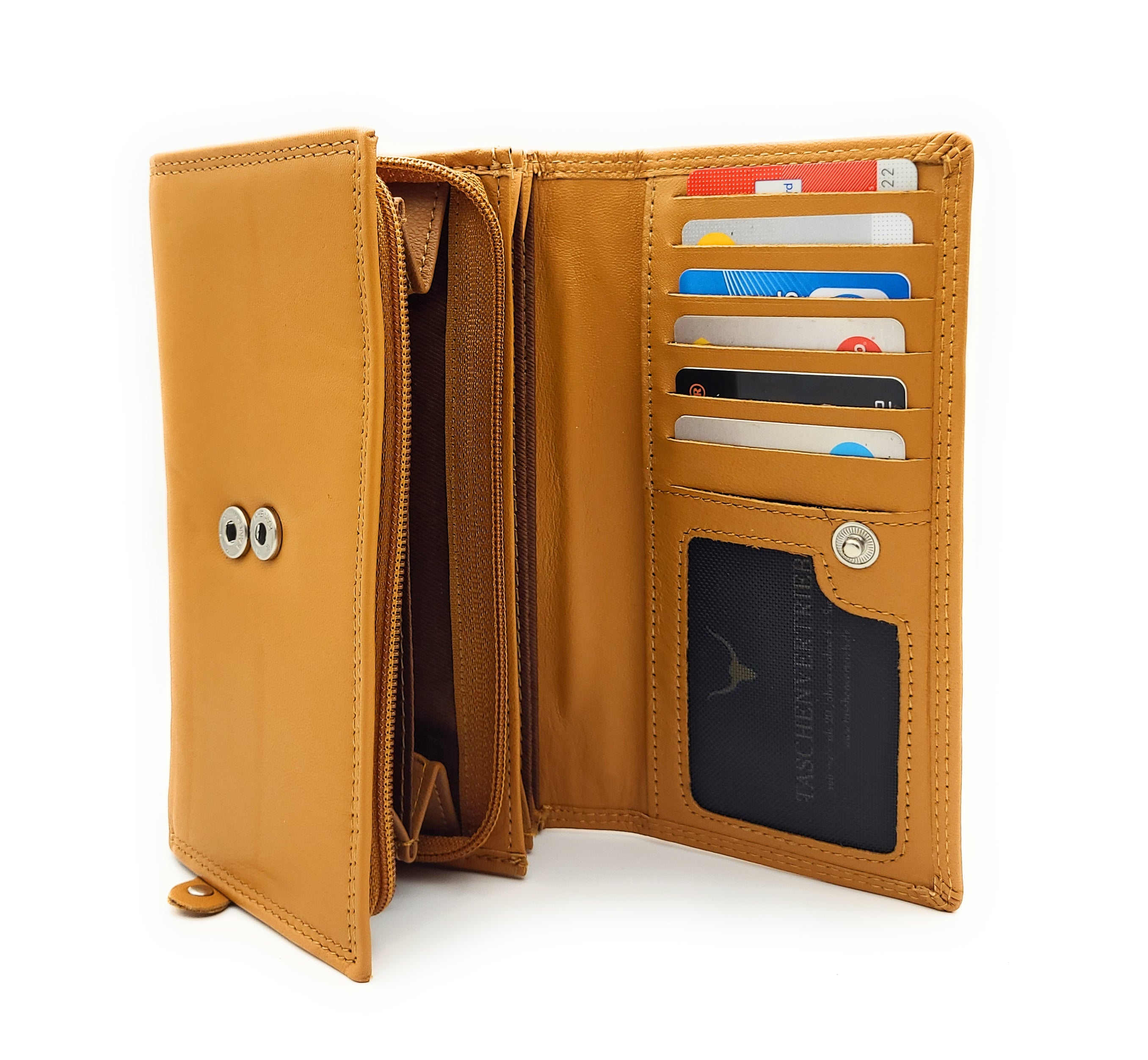 XXL Damenbörse Nappaleder RFID-Schutz – 18 Kartenfächer, Münzfach, Echtleder Geldbörse cognac