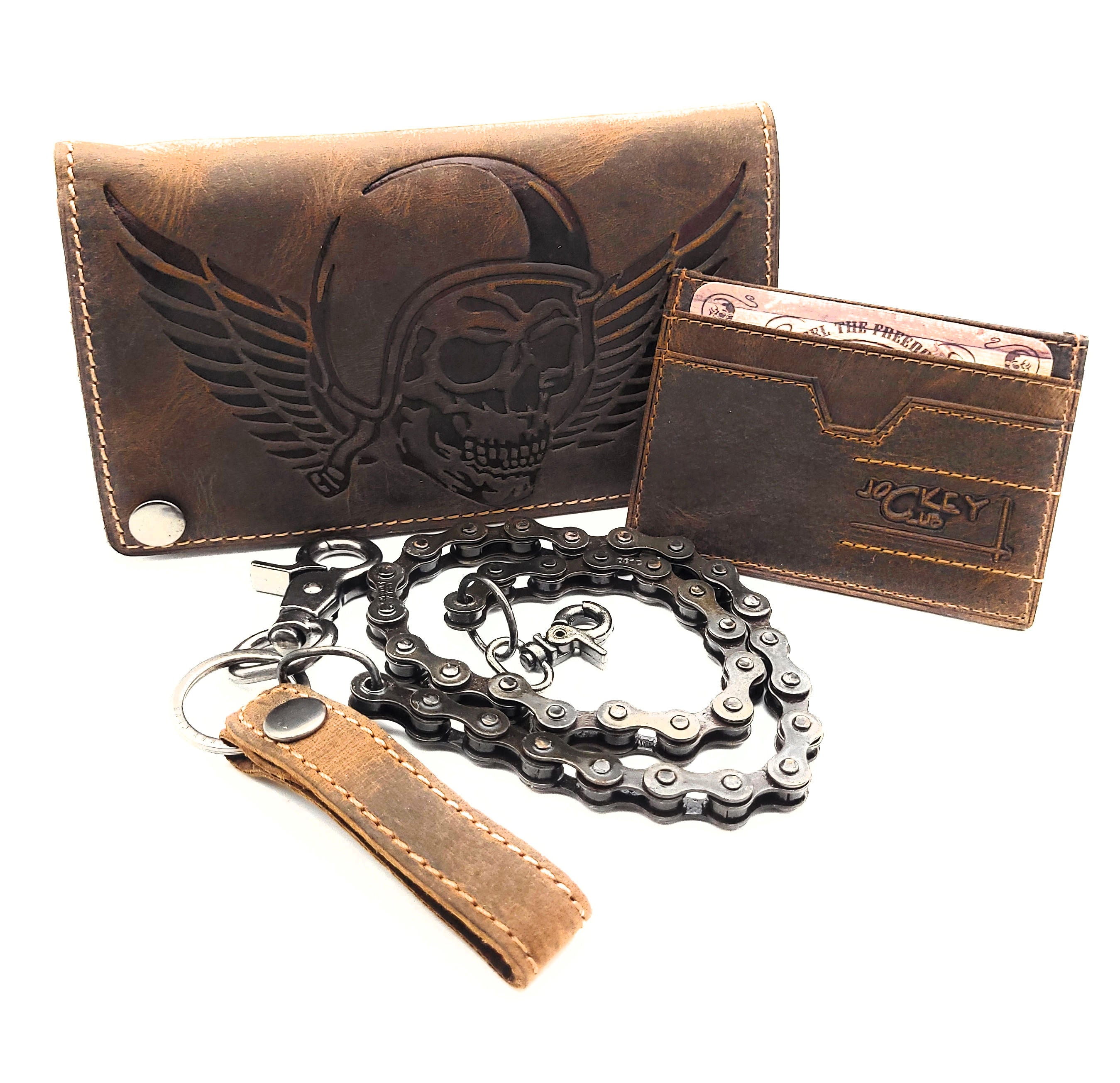 Jockey Club Biker Geldbörse | Hunterleder | RFID-Schutz | Kettensicherung | Vintage Design
