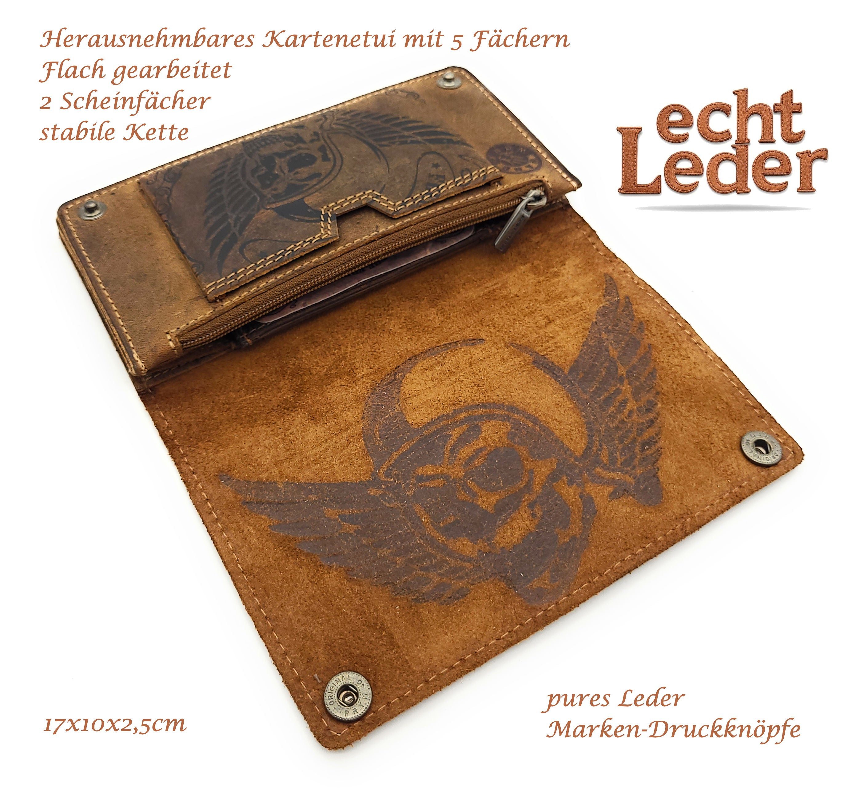 Jockey Club Biker Geldbörse | Hunterleder | RFID-Schutz | Kettensicherung | Vintage Design