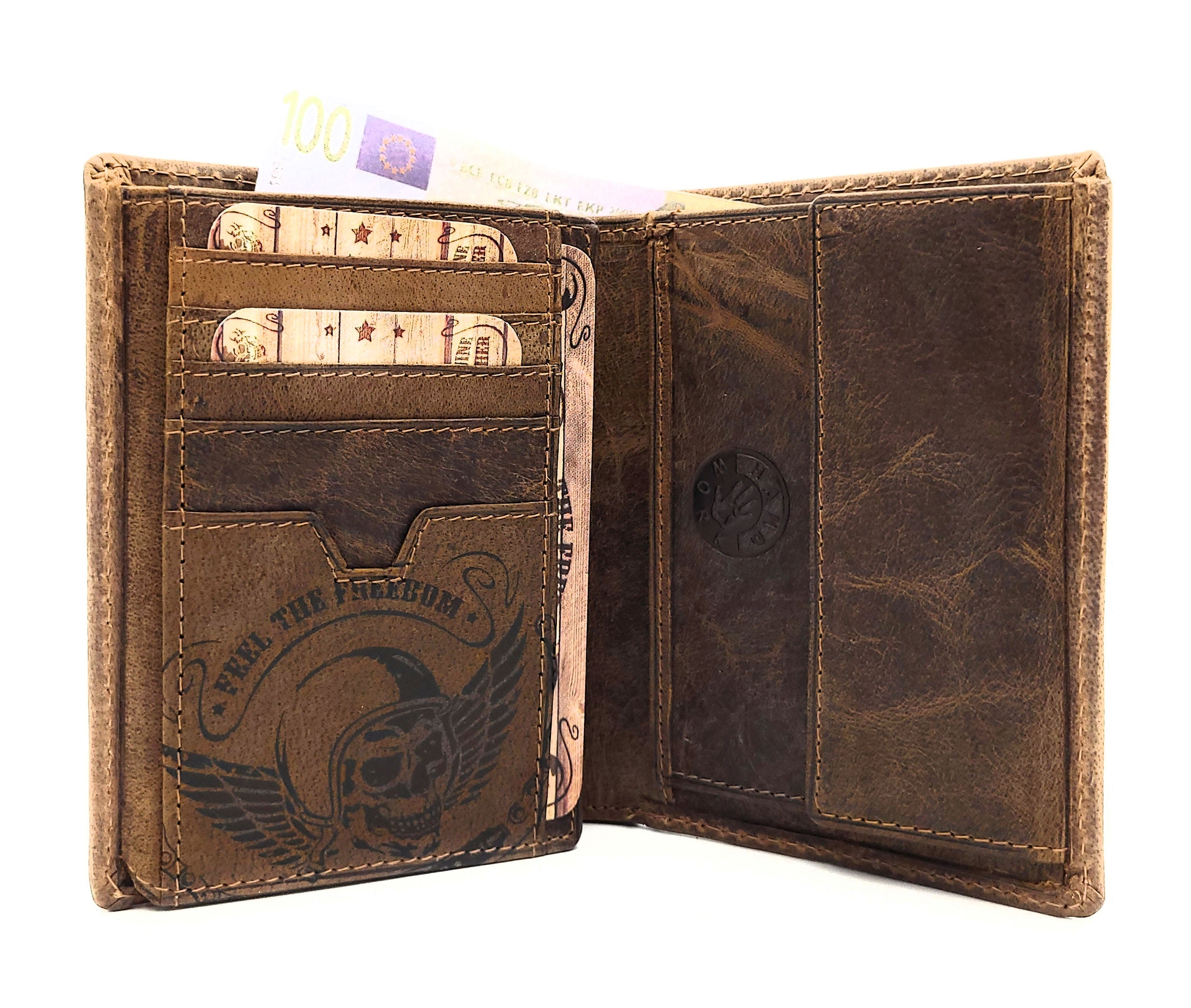 Jockey Club Biker Leder Geldbörse massive Fahrrad-Kette Portemonnaie Totenkopf mit RFID Schutz