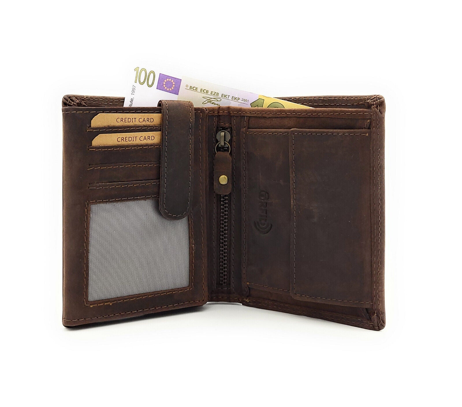 Jockey Club Basic echt Büffel Voll-Leder Geldbörse Portemonnaie Geldbeutel mit RFID NFC Schutz dunkelbraun