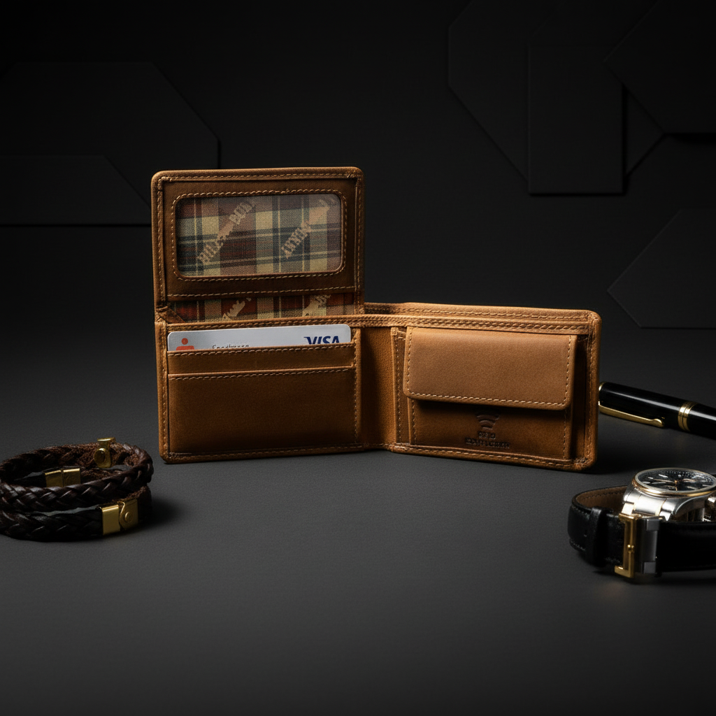 Hill Burry Mini Geldbörse aus Hunterleder – RFID Schutz, Kartenfach & Münzfach