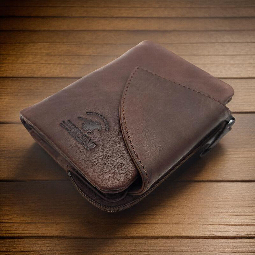 Jockey Club kleine echt Leder Geldbörse Portemonnaie mit RFID Schutz gewachstes Rindleder braun