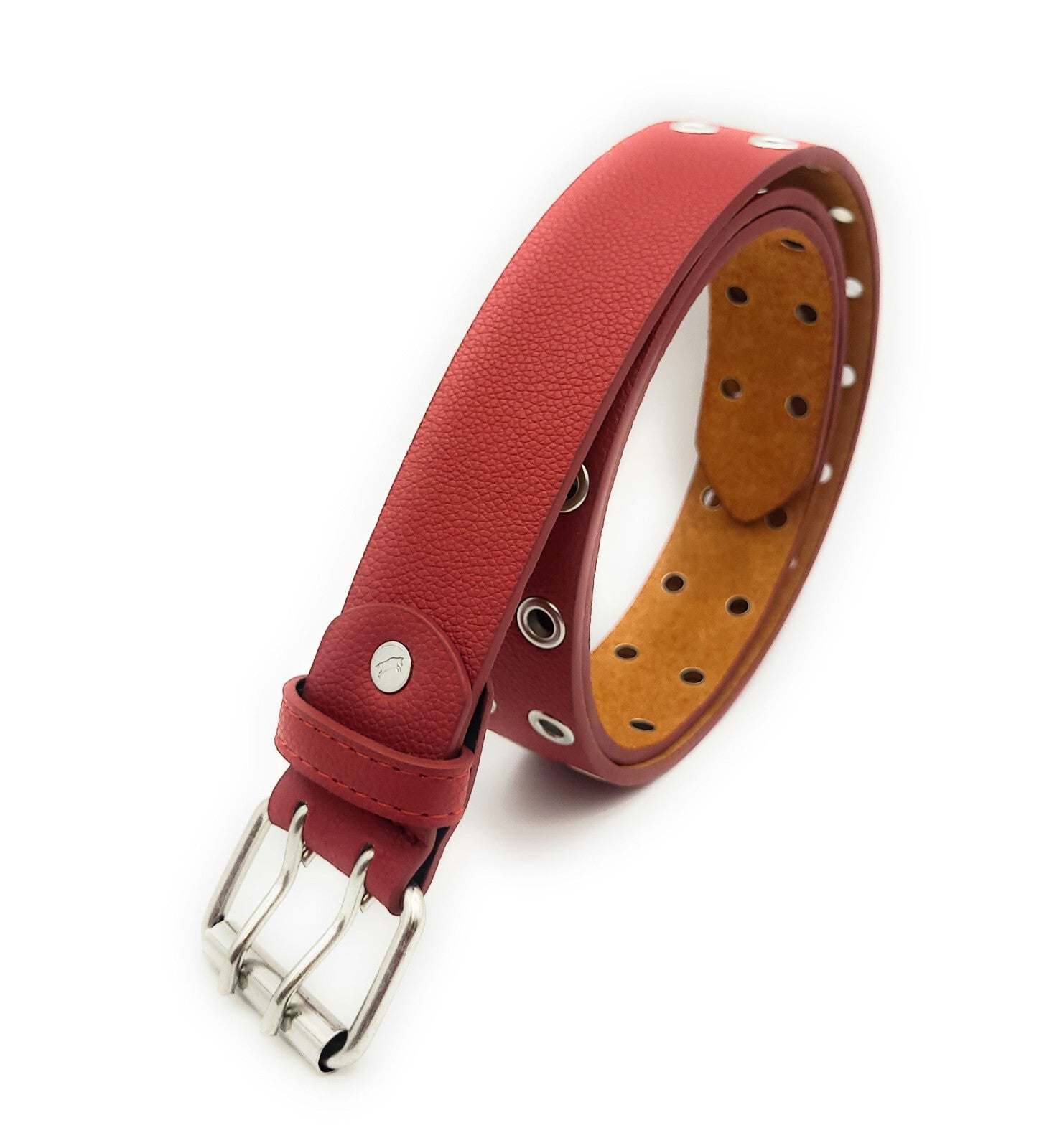 2-Loch Nietengürtel Ösen Gürtel Jeansgürtel Damen Herren echt Leder & PU 105cm rot (90cm Bundweite)