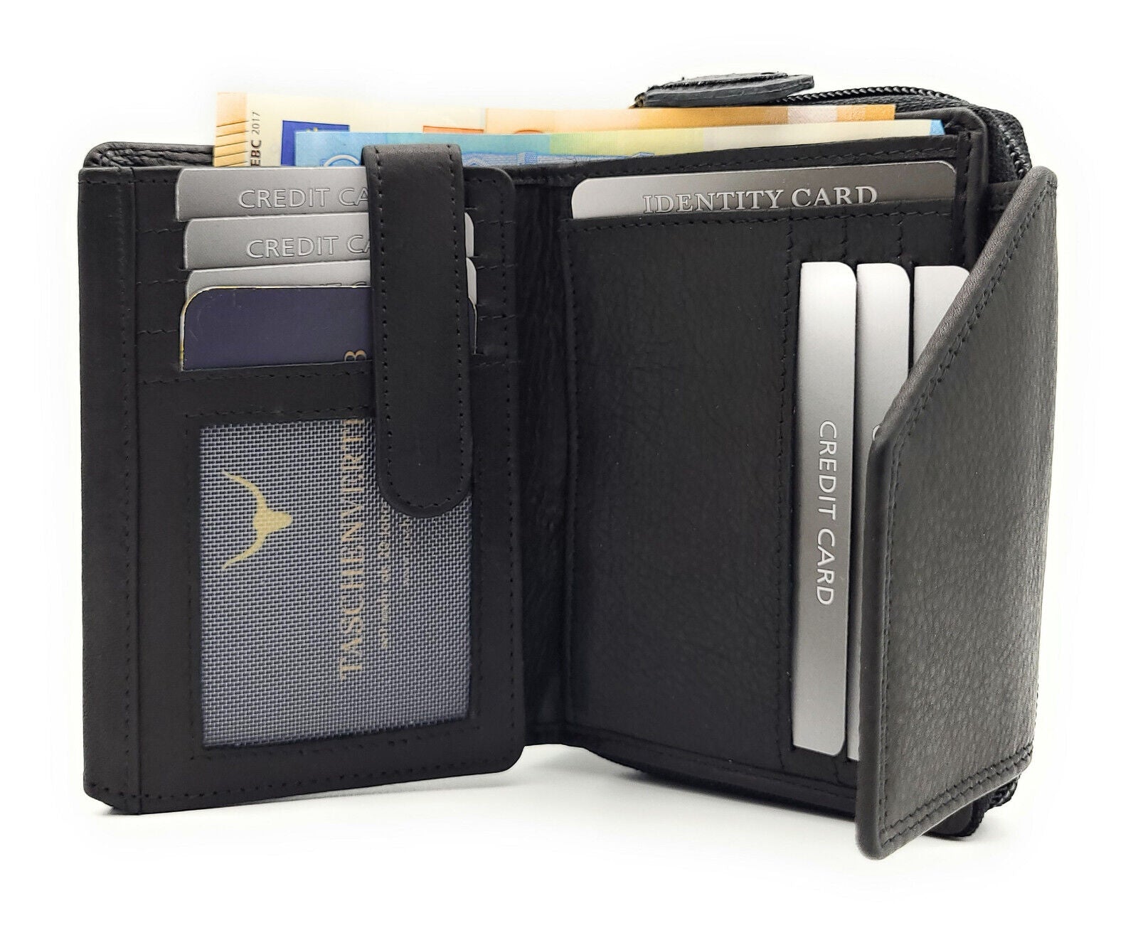 Jockey Club echt Leder Damen Geldbörse Portemonnaie Geldbeutel viele Fächer schwarz