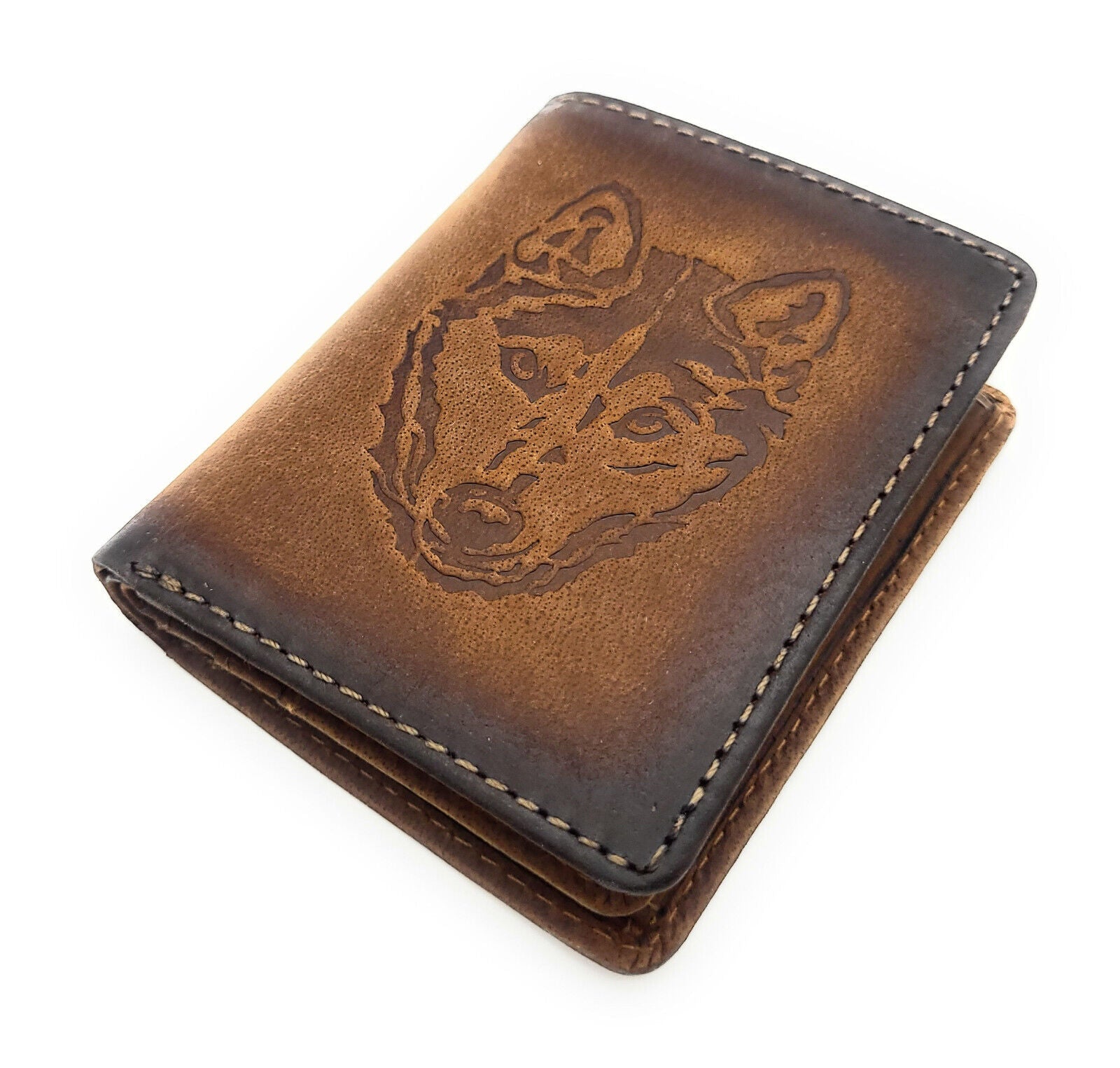 Jockey Club echt Leder Mini Geldbörse Portemonnaie mit RFID NFC Schutz Husky vintage braun