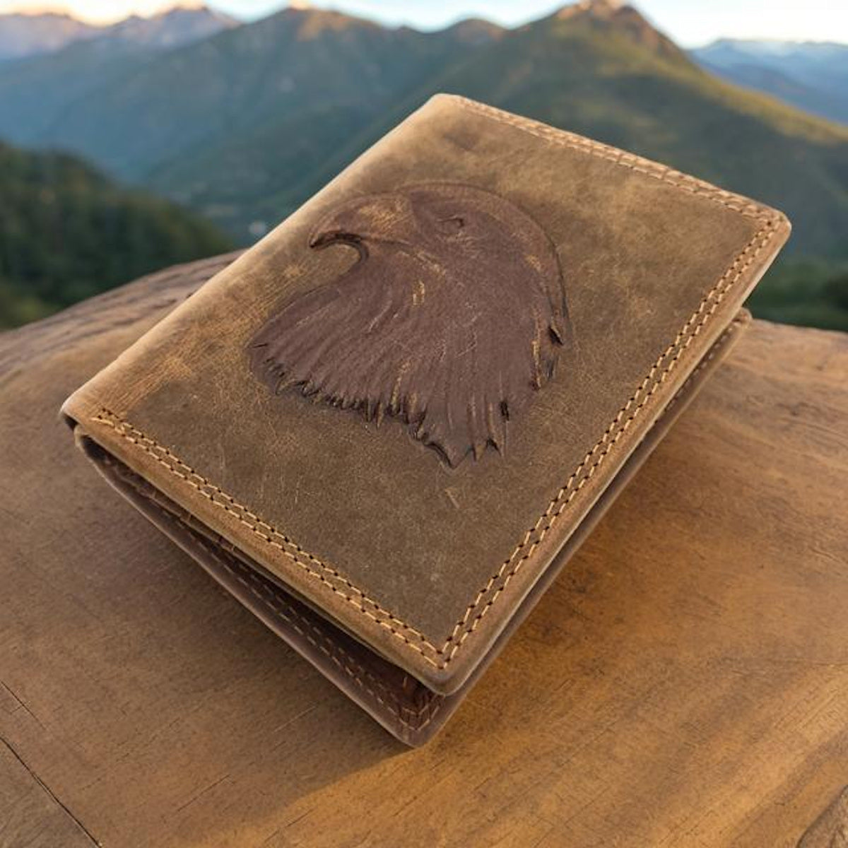 echt Leder Geldbörse RFID Schutz Hunterleder Portemonnaie Adlerkopf