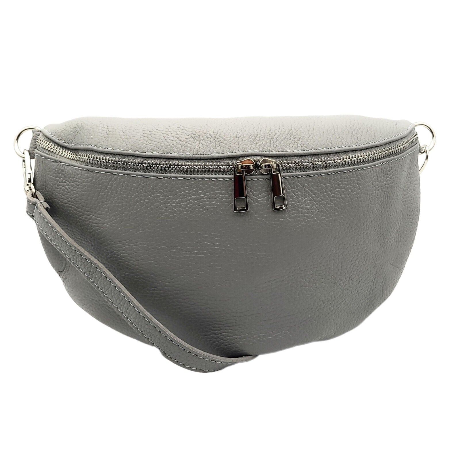 echt Leder XL Damen Crossbag Umhängetasche Schultertasche Handtasche made in Italy dunkelgrau