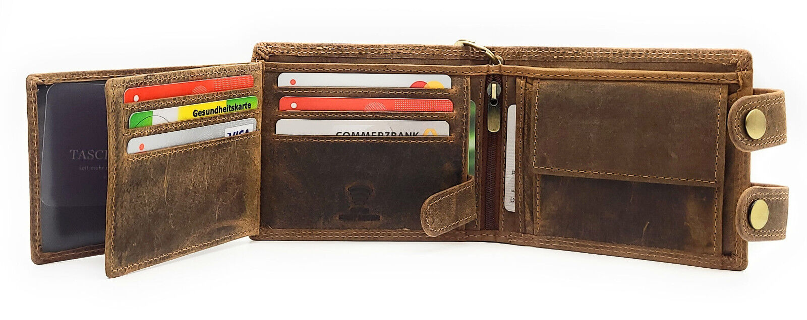 echt Leder Biker Geldbörse mit Kette RFID Schutz Hunterleder Portemonnaie Skull Totenkopf