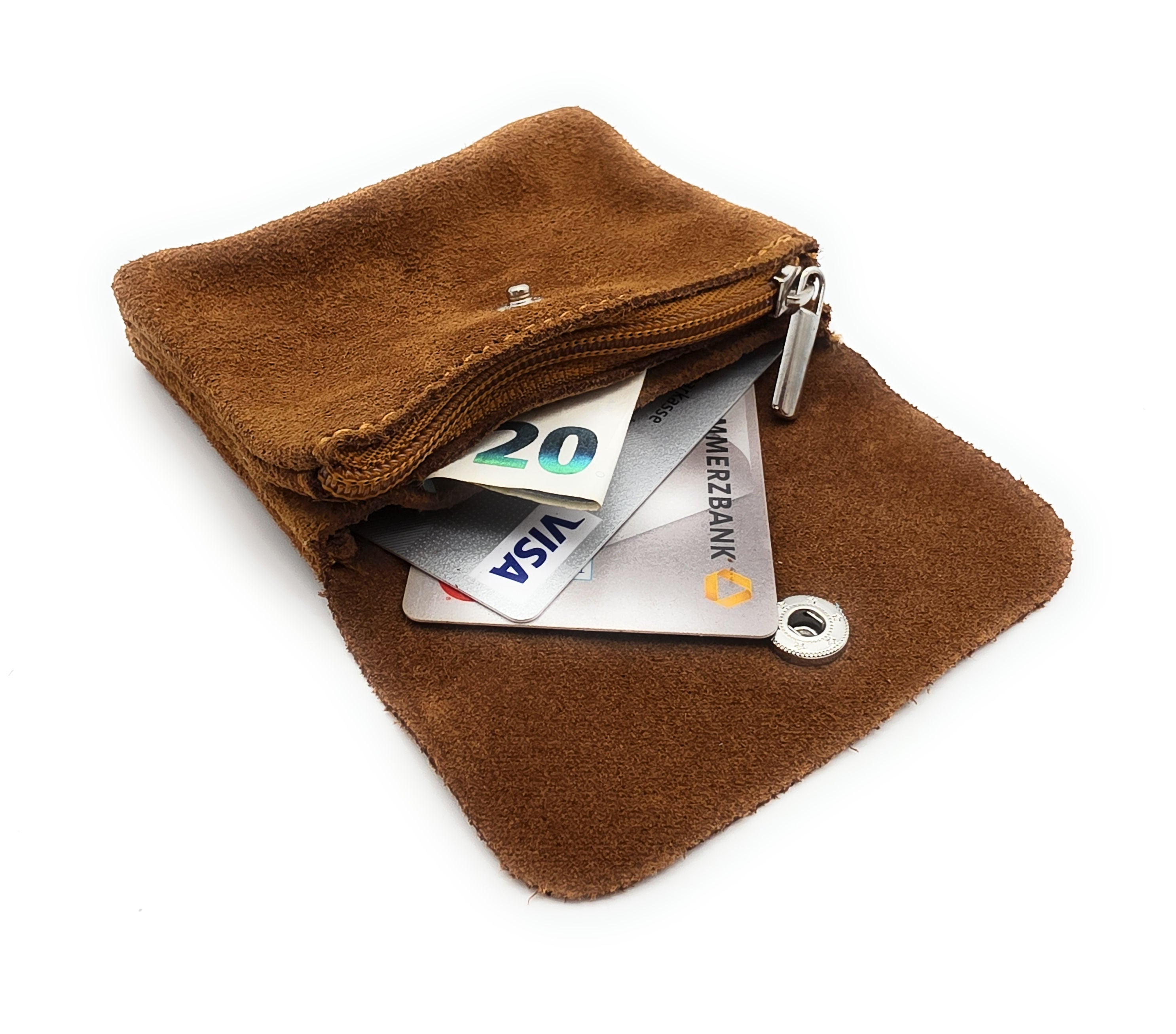 Mini Geldbörse aus echtem Rindleder – kompaktes Leder Portemonnaie Made in Italy Wildleder braun