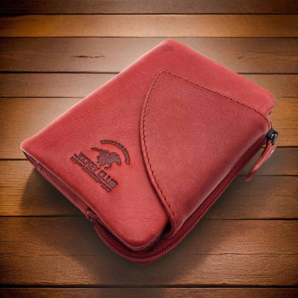 Jockey Club kleine echt Leder Geldbörse Portemonnaie mit RFID Schutz gewachstes Rindleder rot