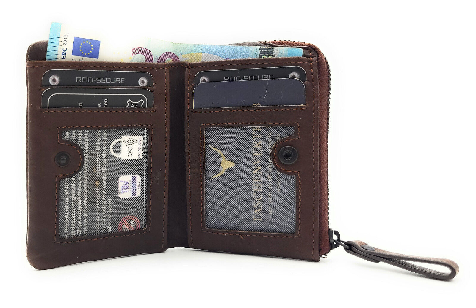 Jockey Club kleine echt Leder Geldbörse Portemonnaie mit RFID Schutz Pferd braun