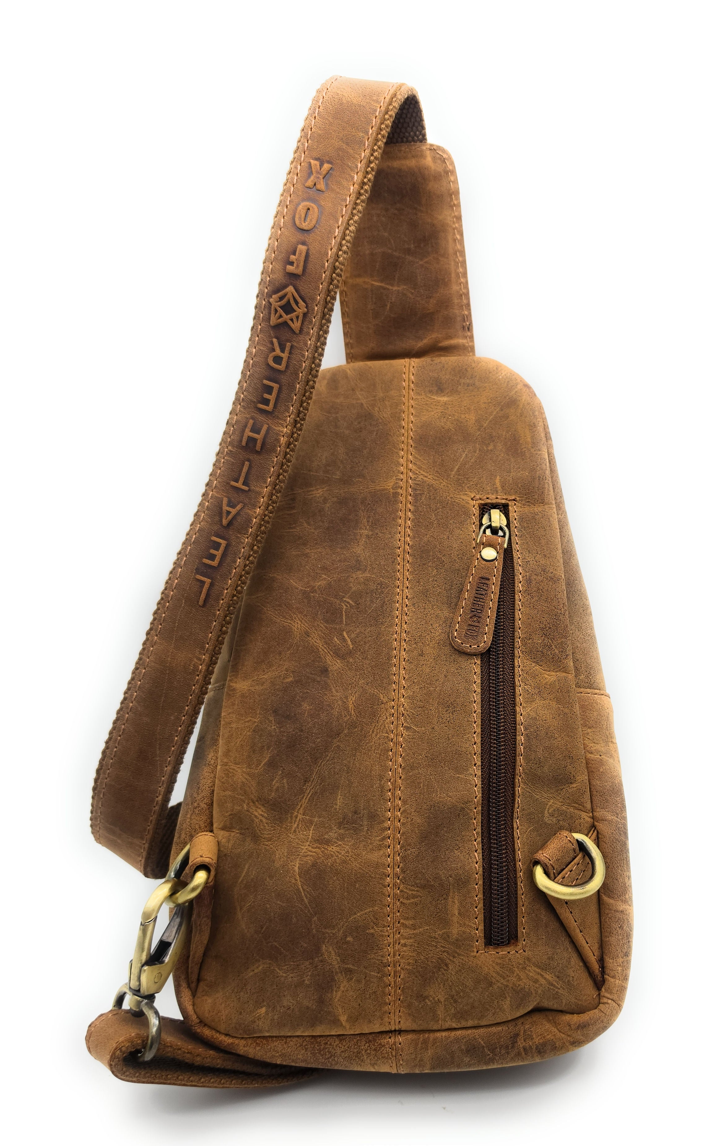 Leatherfox Slingbag Echtleder – Crossbody Bag Hunterleder | Rechts & Links tragbar | Tan-Braun