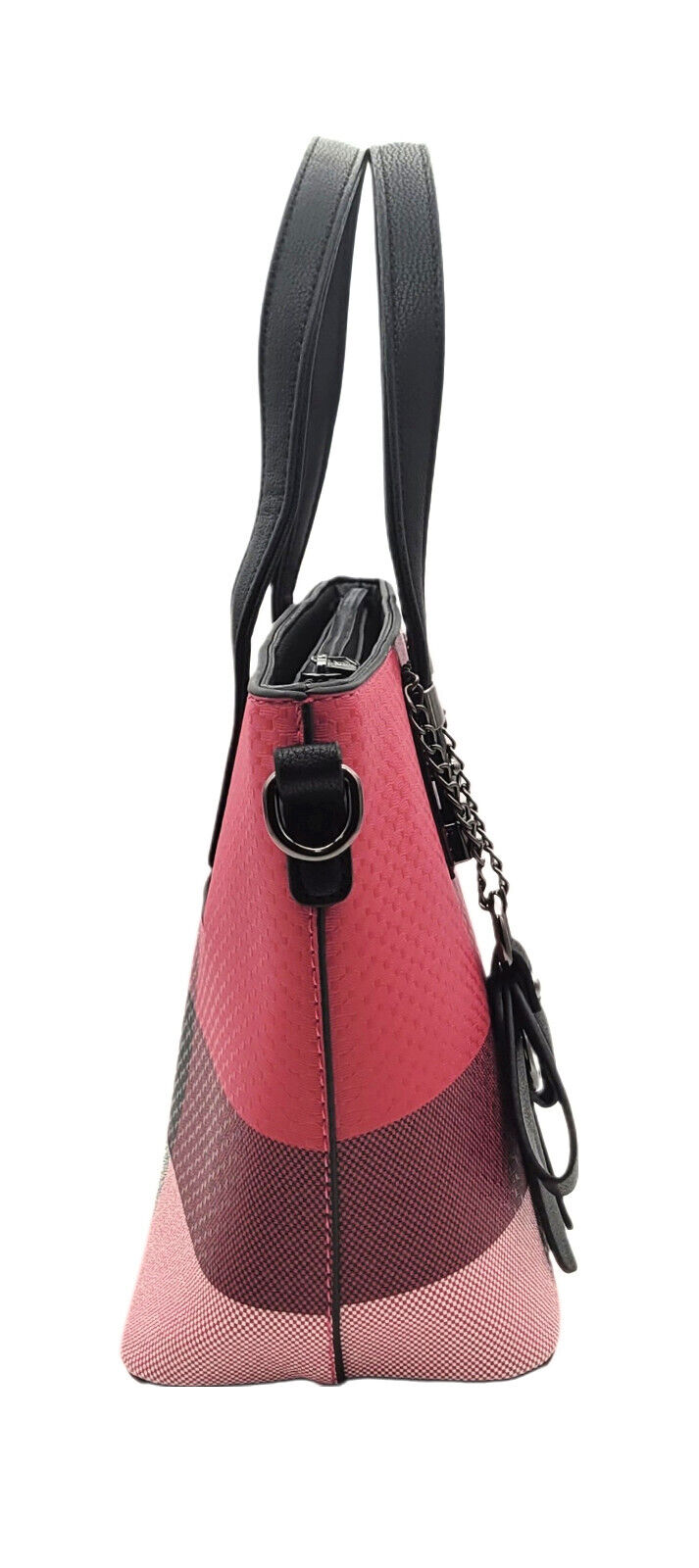 Elegante Damen Handtasche in Fuchsia | Kariert mit Schulterriemen