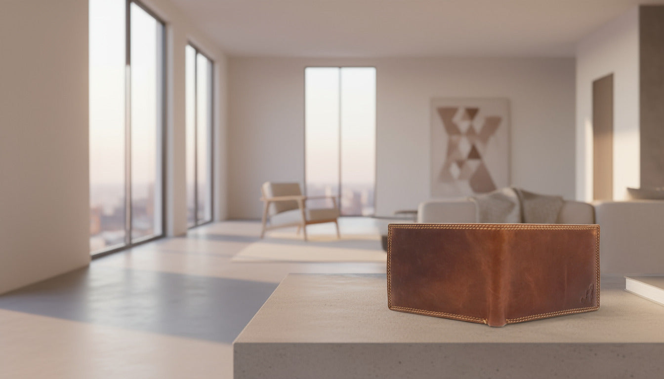 Buffel Leder Geldbörse – Rückseite im antiken Braun, hochwertiges Echtleder