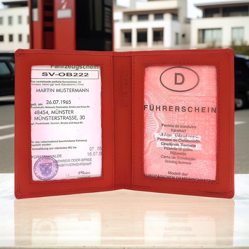 Jockey Club echt Leder Etui Ausweisetui Fahrzeugschein Führerschein Hülle Nappaleder Mäppchen rot