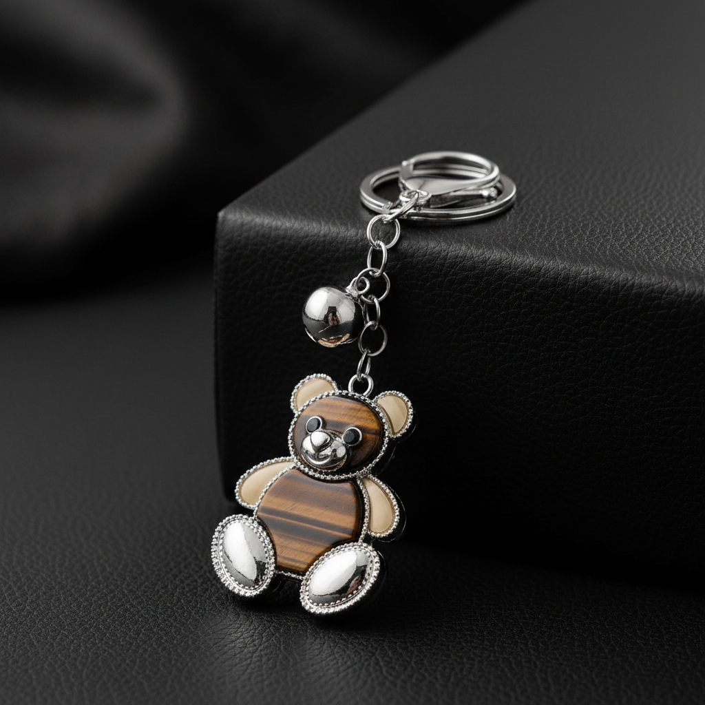 Taschenanhänger Schlüsselanhänger süßer Bär - Metall Charm Silber - Handtaschenschmuck Accessoire für Damen