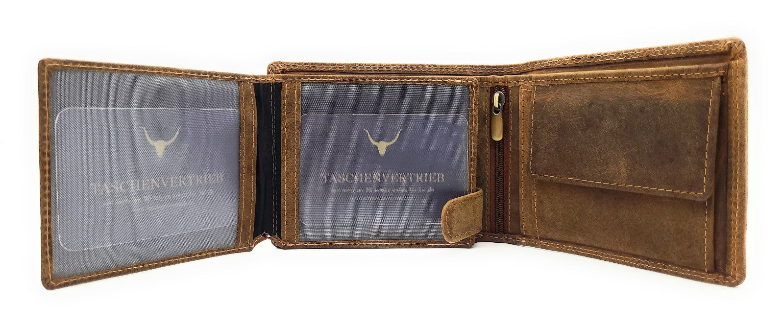 Lemasi Büffelleder Unisex Geldbörse mit Eulen-Prägung - RFID Schutz - 16 Fächer - Hunterleder Querformat