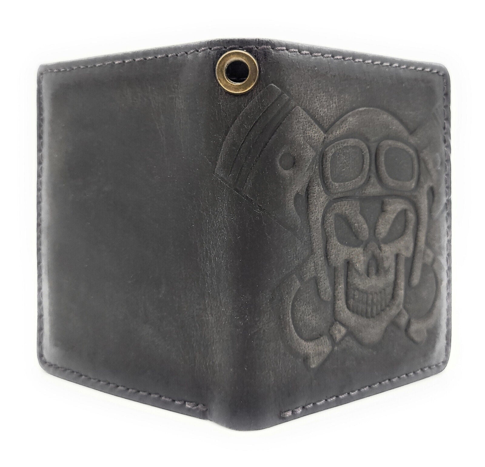 Jockey Club echt Leder Mini Geldbörse Portemonnaie 3D Totenkopf mit RFID Schutz