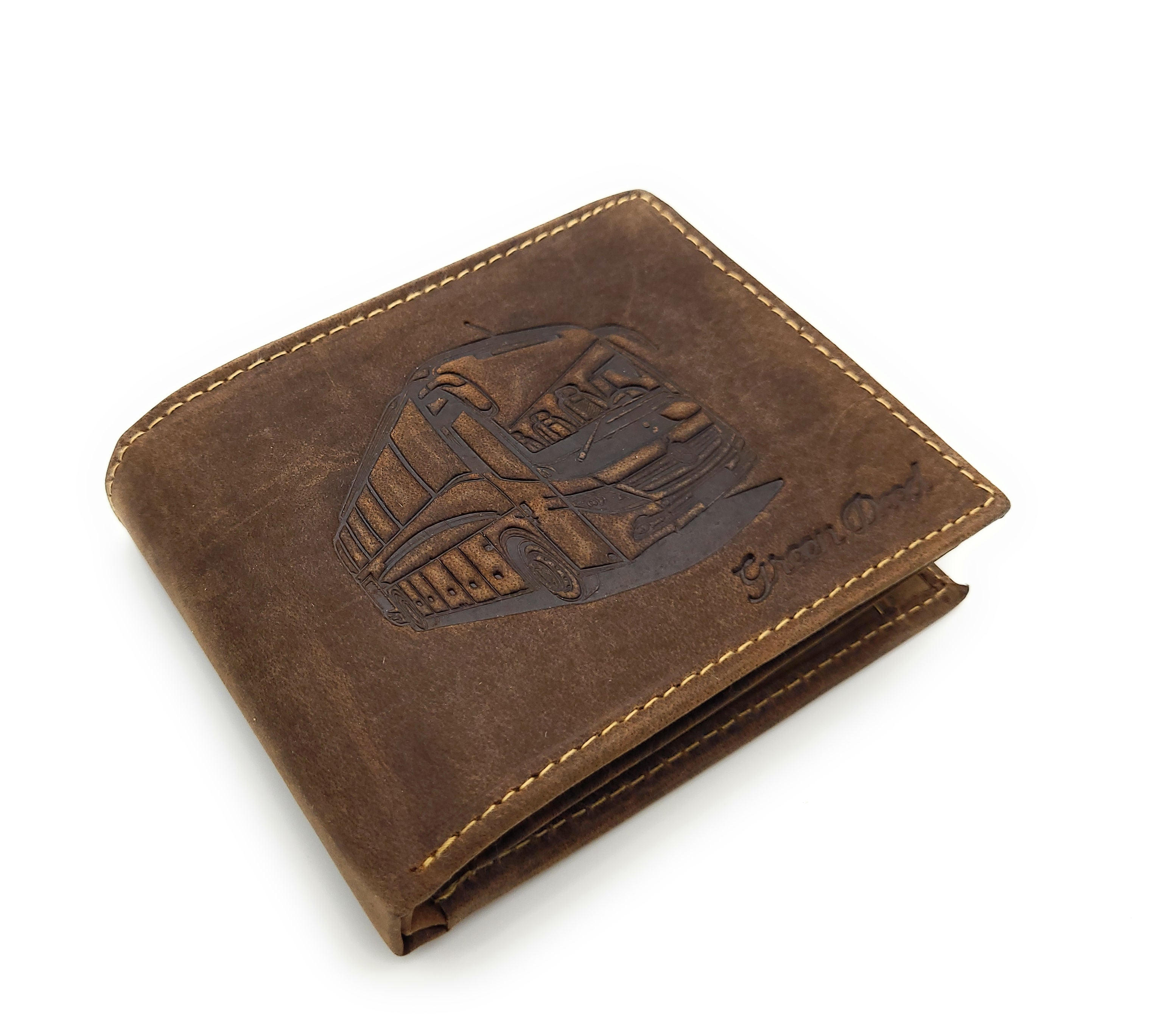 Green Deed Herren Geldbörse Hunterleder mit Reisebus-Prägung & RFID-Schutz