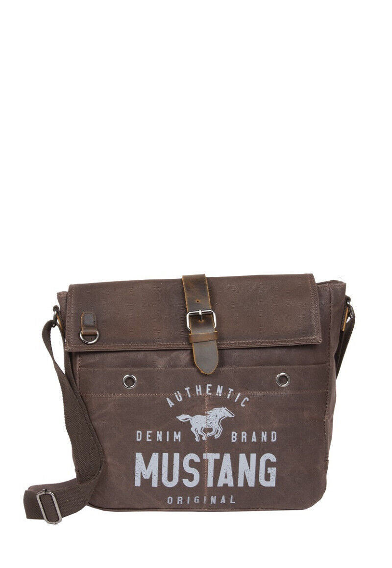 Mustang Houston Messenger Bag Handtasche aus heavy waxed Canvas und echtem Leder Laptopfach