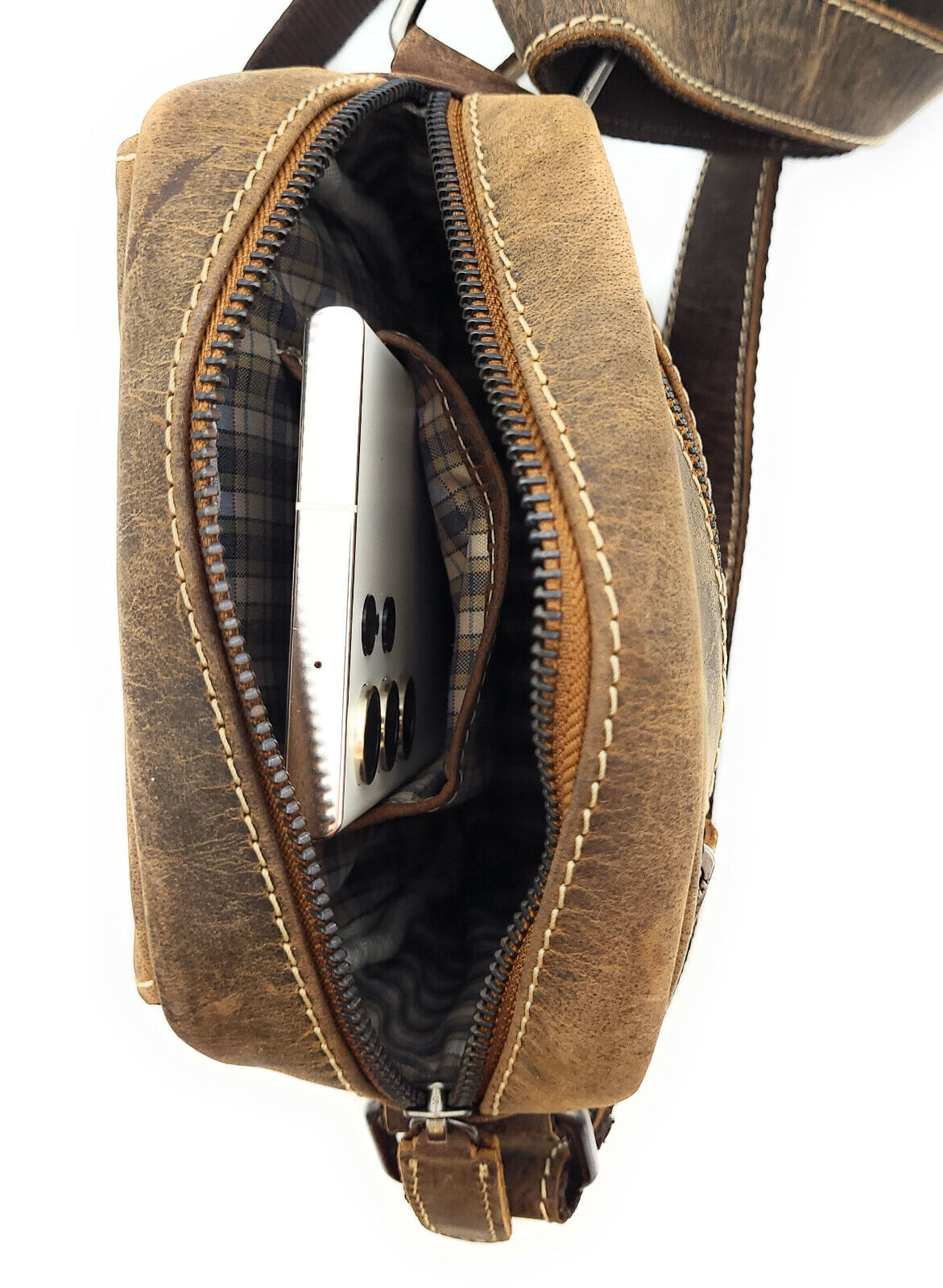 Ven Tomy kleine Umhängetasche Schultertasche Handtasche aus Büffelleder im vintage Look braun