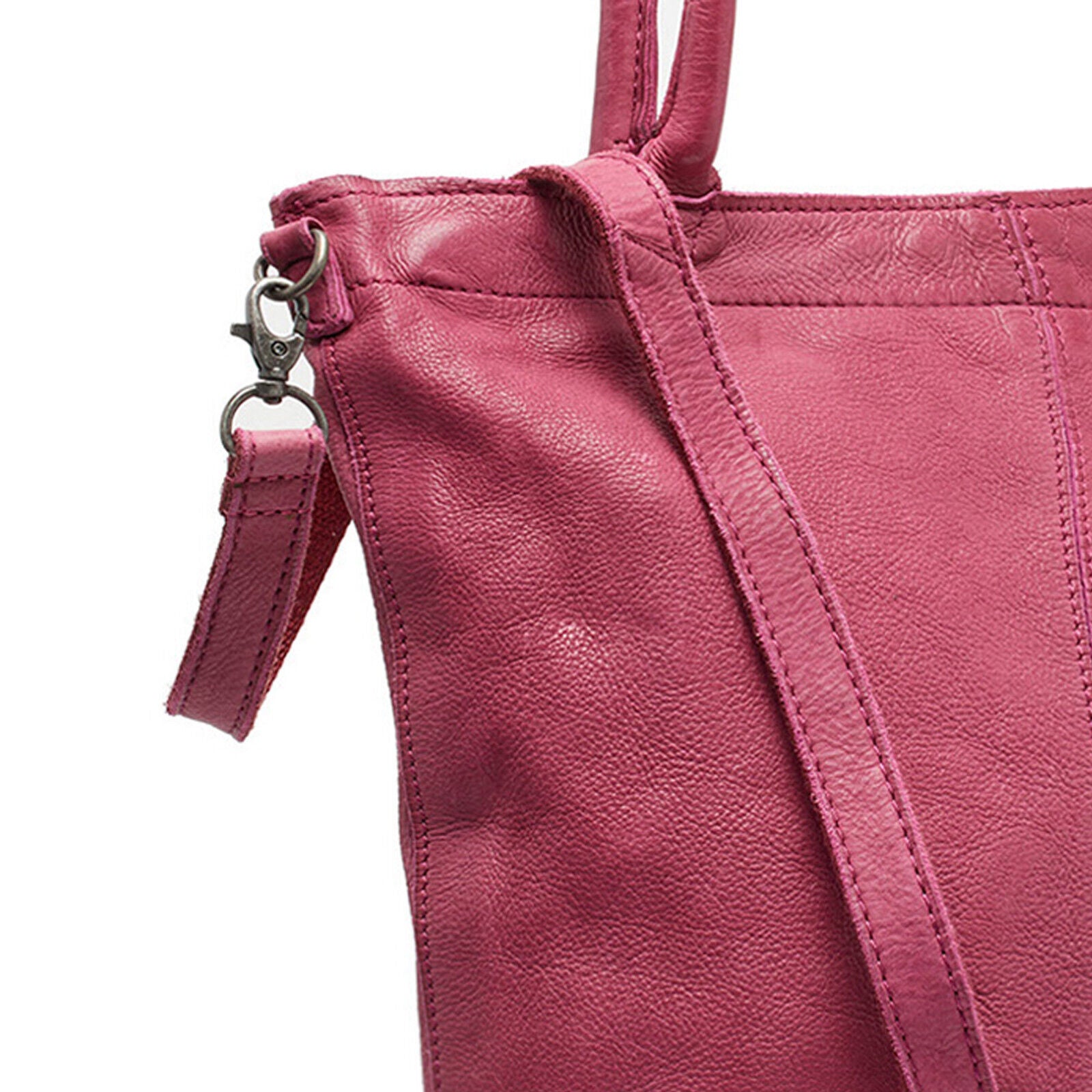 echt Leder Damen Shopper Handtasche Lederhenkel und abnehmbarer Schultergurt Amber fuchsia