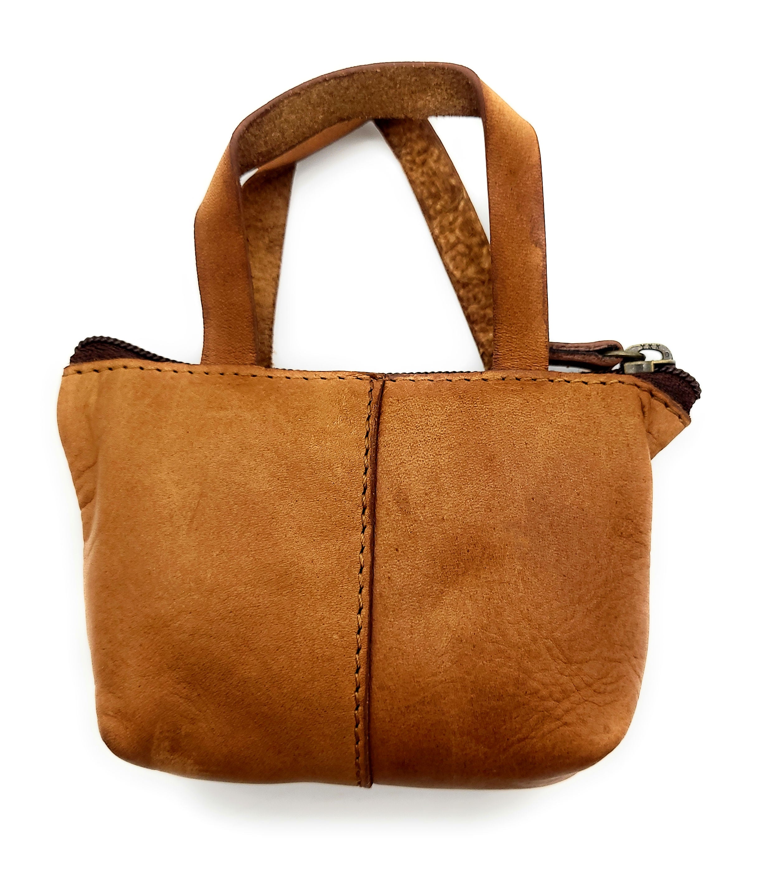 Hill Burry Schlüsseletui Leder Damen Braun - Mini Täschchen Reißverschluss