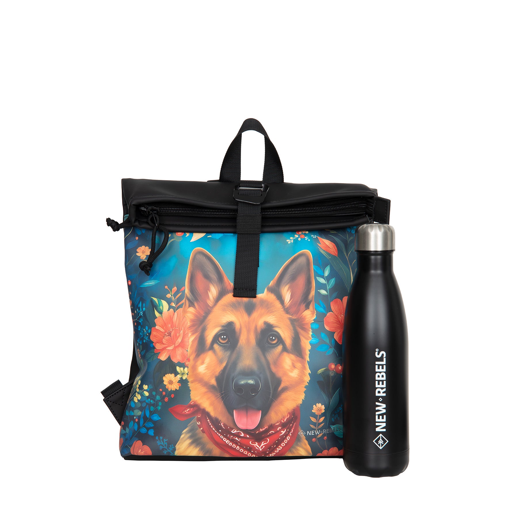 New Rebels Rolltop Rucksack Schäferhund – Wasserabweisend, Cityrucksack Los Angeles