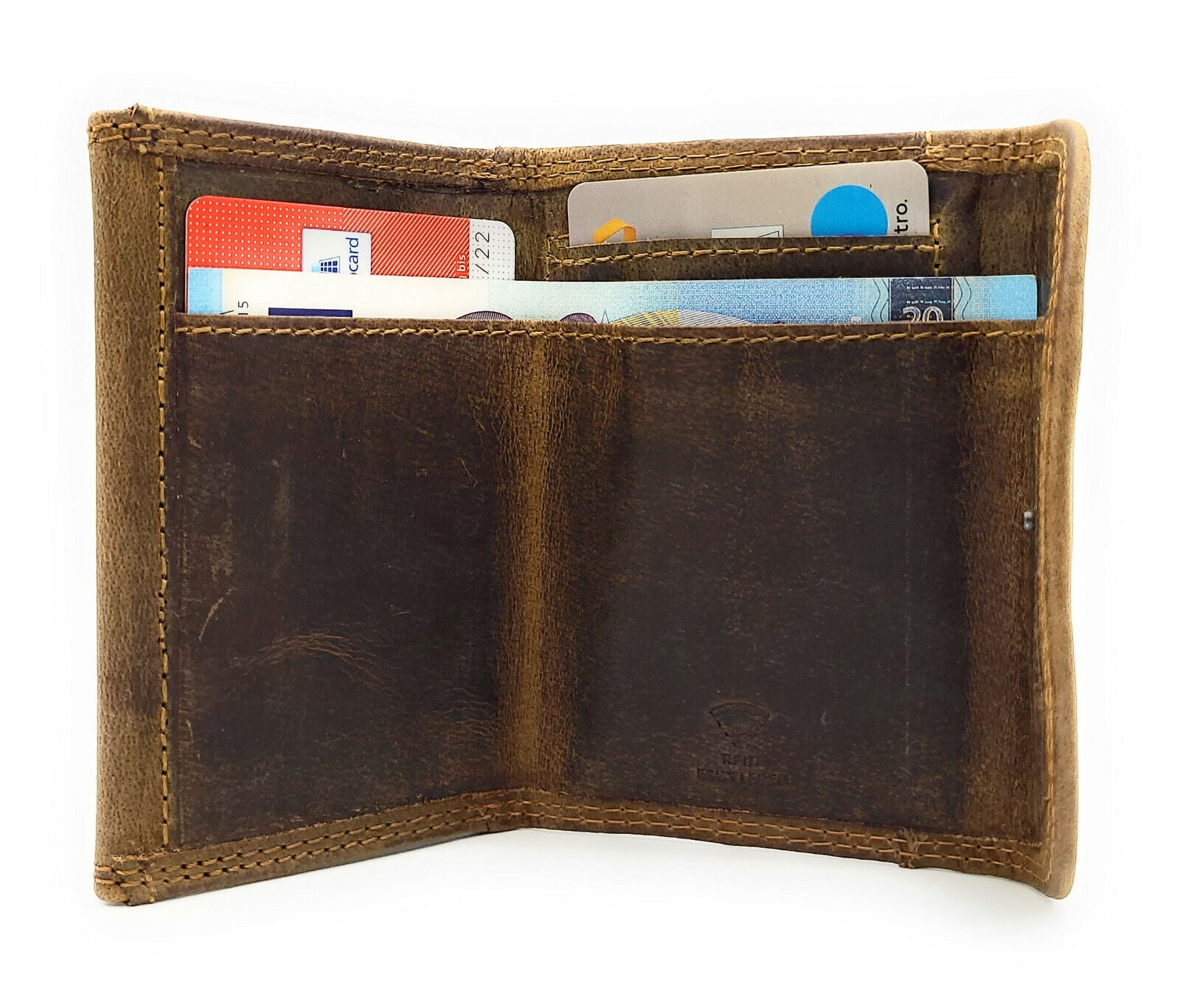 Lemasi echt Leder Mini Geldbörse Portemonnaie Wickelbörse Urlaubsbörse Hunterleder braun