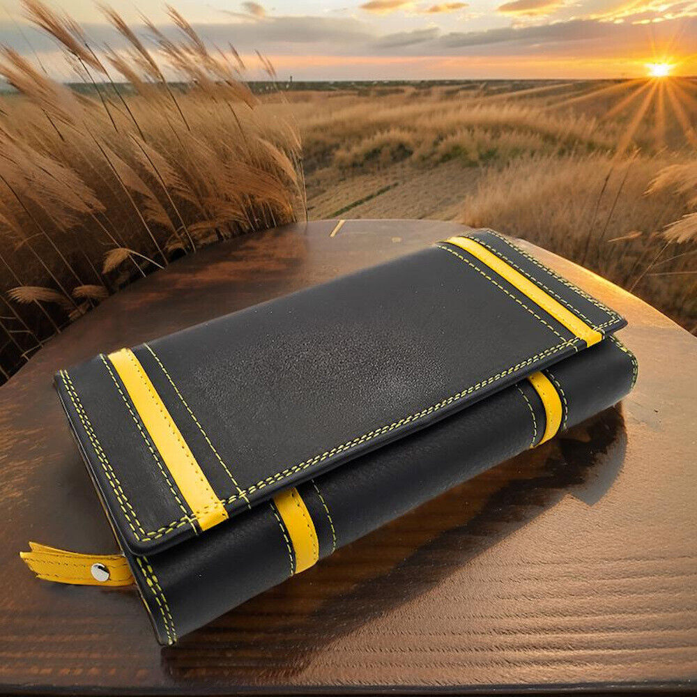 Jockey Club XL echt Leder Damen Geldbörse Portemonnaie 16 Kartenfächer mit RFID Schutz Fach für Smartphones schwarz gelb