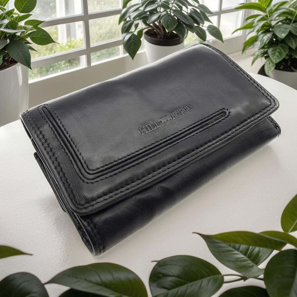 Hill Burry echt Leder Damen Geldbörse Portemonnaie mit RFID Schutz gewaschenes Rindleder schwarz