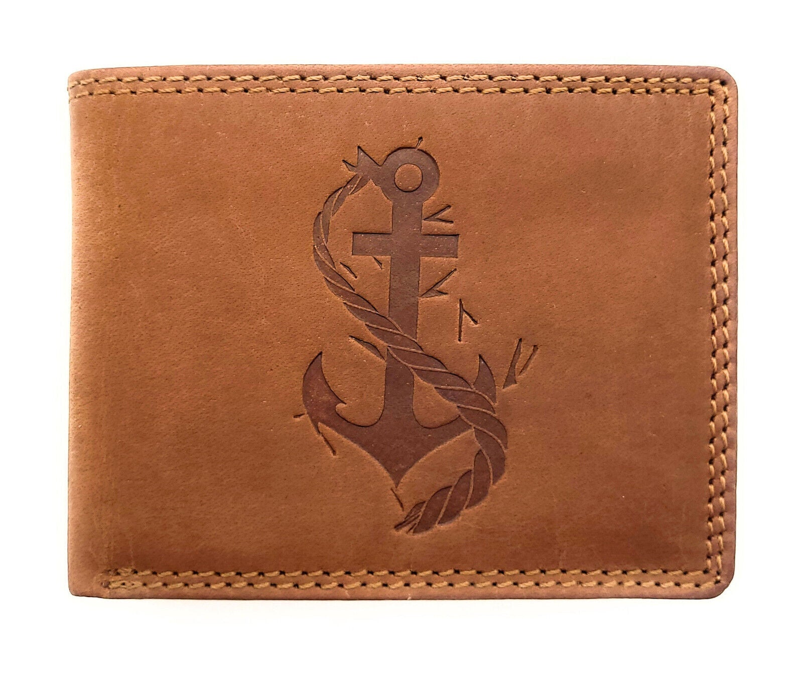 echt Leder Geldbörse Portemonnaie Geldbeutel mit RFID Schutz Anker maritim braun
