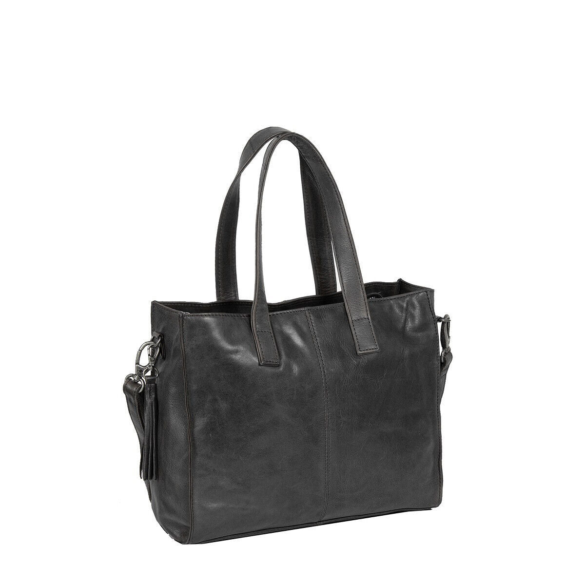 Justified Bags echt Leder Medium Damen Shopper Handtasche und abnehmbarer Schultergurt Nynke schwarz