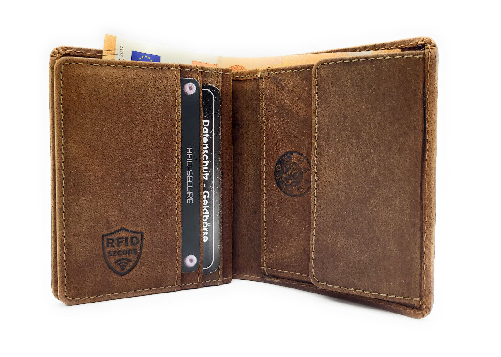 Jockey Club echt Leder Mini Geldbörse Portemonnaie mit RFID NFC Schutz Husky vintage braun