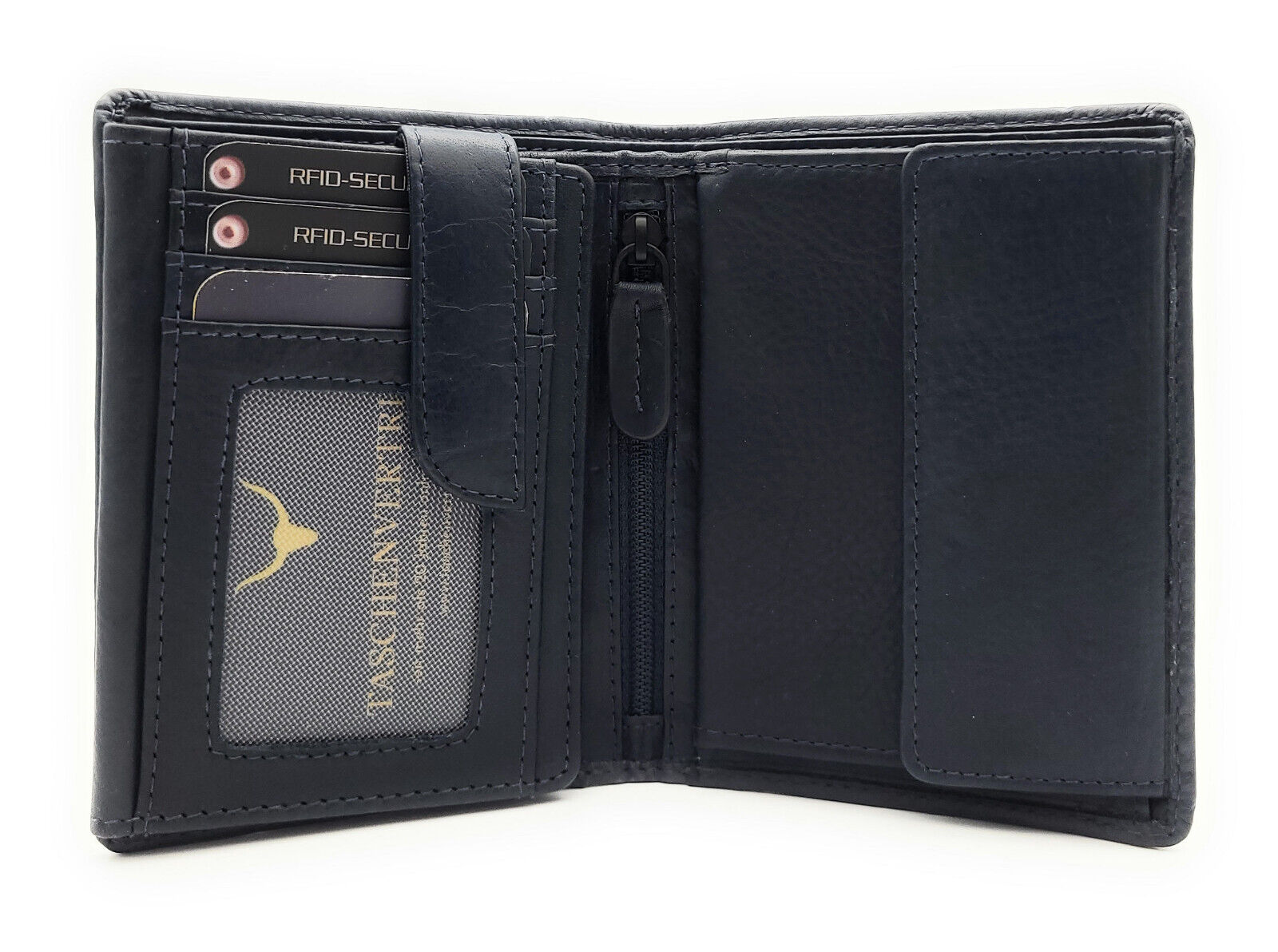 Jockey Club klassische echt Leder Geldbörse Portemonnaie mit RFID Schutz gewachstes Rindleder navy blau