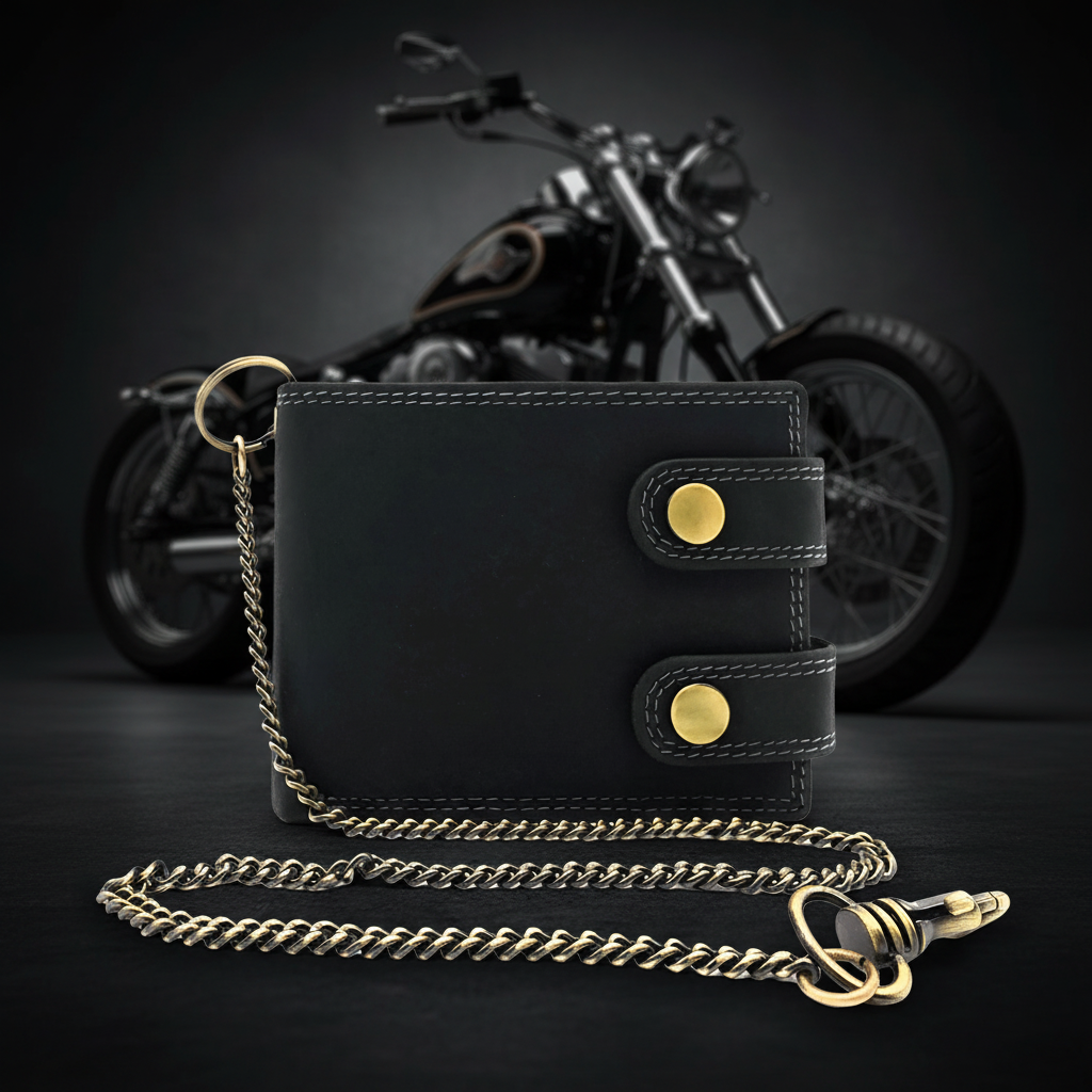 Biker Geldbörse mit Kette RFID Schutz Hunterleder Portemonnaie mit Außenriegeln zum Einführungspreis