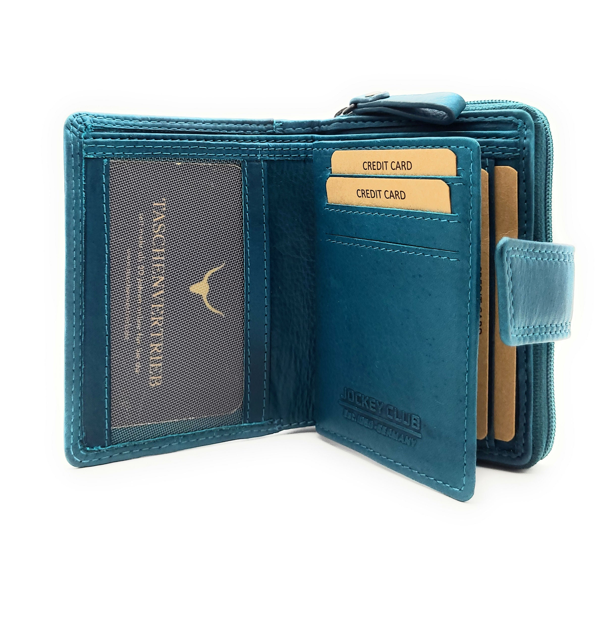 Jockey Club kleine echt Leder Geldbörse Portemonnaie Geldbeutel mit RFID Schutz petrol