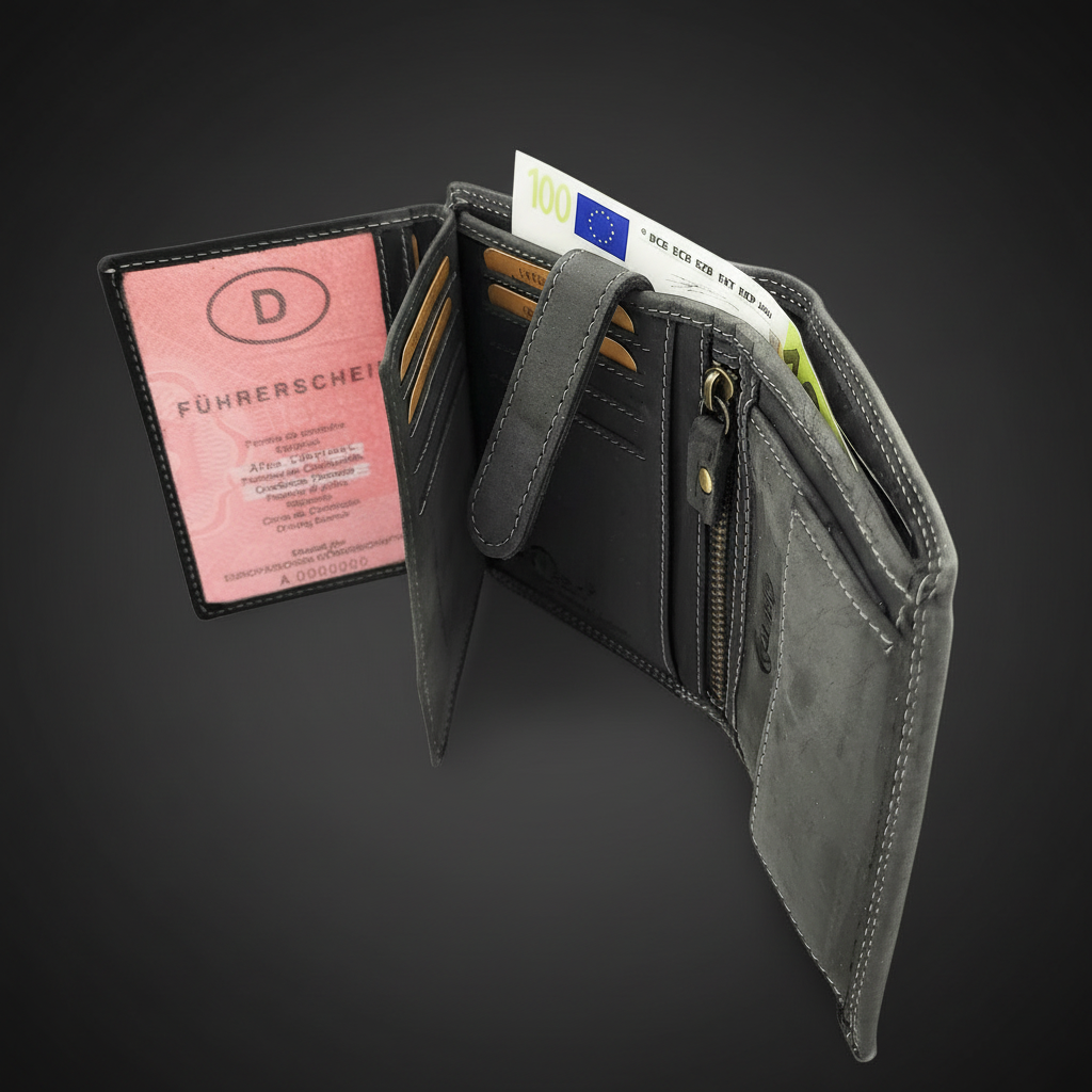 Jockey Club Basic echt Büffel Voll-Leder Geldbörse Portemonnaie Geldbeutel mit RFID NFC Schutz schwarz