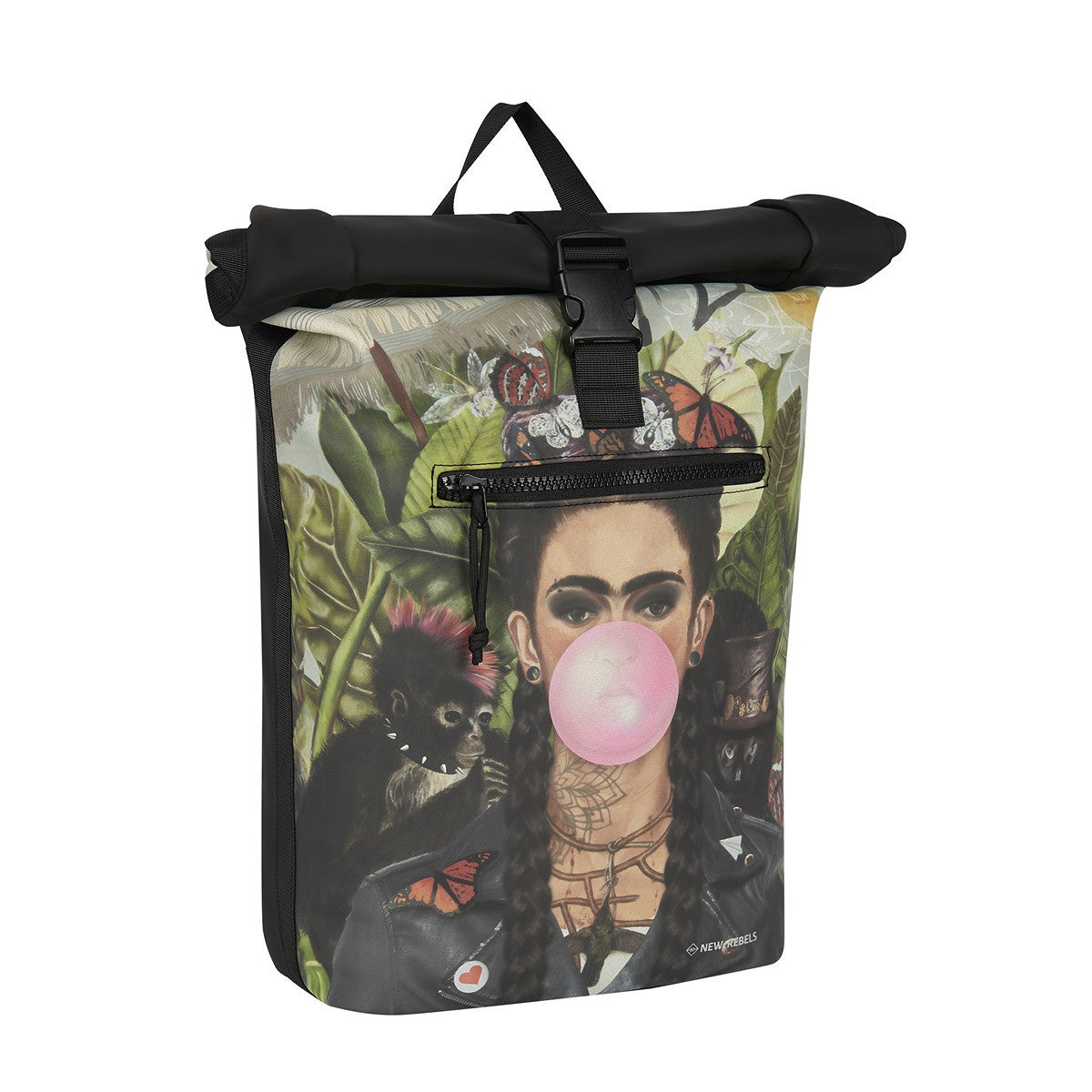New Rebels Rucksack New York – Stylischer Rolltop mit Kunstmotiv Bubblegum, wasserabweisend & praktisch