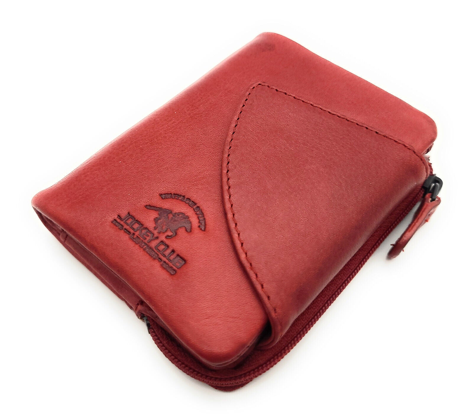 Jockey Club kleine echt Leder Geldbörse Portemonnaie mit RFID Schutz gewachstes Rindleder rot