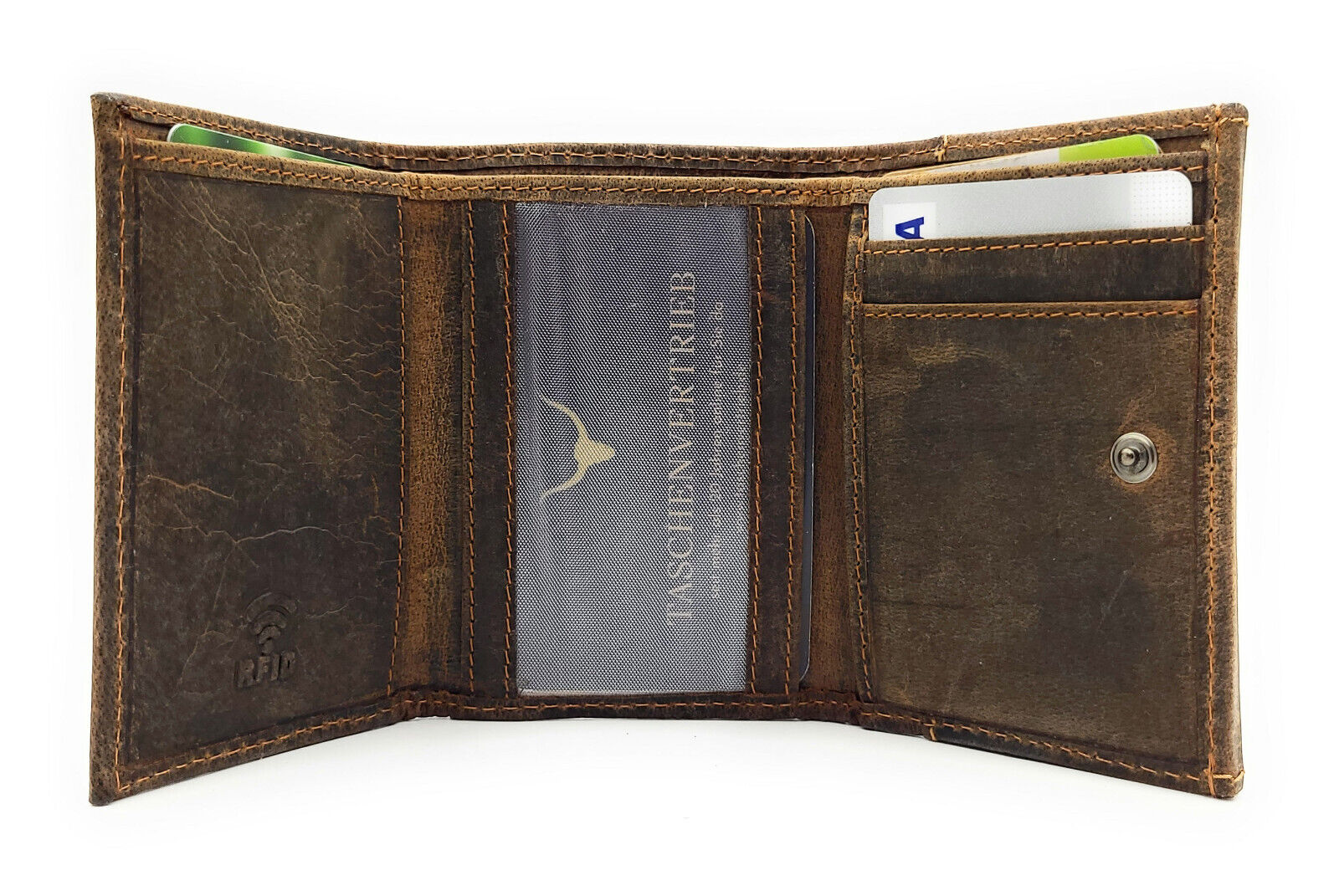 Ven Tomy Mini-Portemonnaie aus echtem Büffelleder – Geldbörse mit RFID-Schutz, kompakt & vintage