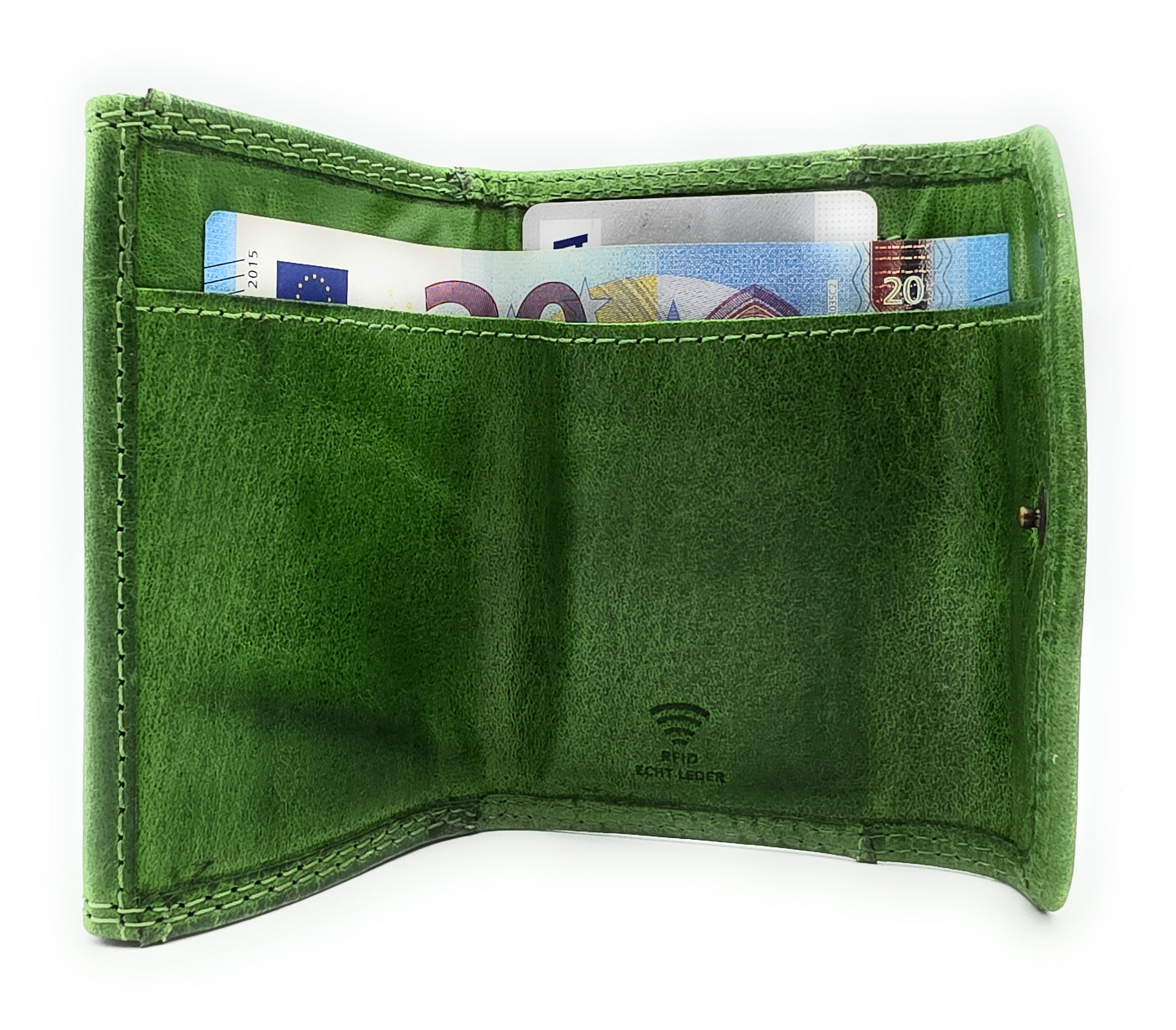 Lemasi echt Leder Mini Geldbörse Portemonnaie Wickelbörse Urlaubsbörse hunter grün