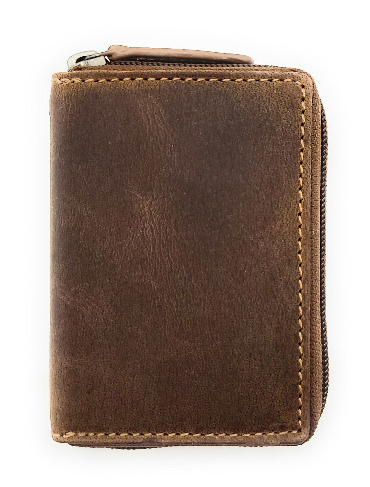 Jockey Club kleine echt Leder Reißverschluss-Geldbörse Portemonnaie mit RFID Schutz braun